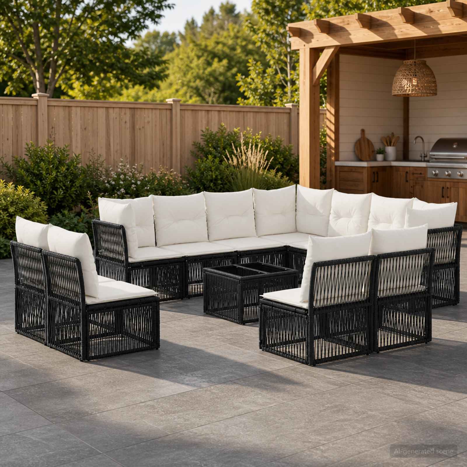 Gartensofa-set 12 stk. Schwarz Poly-Rattan