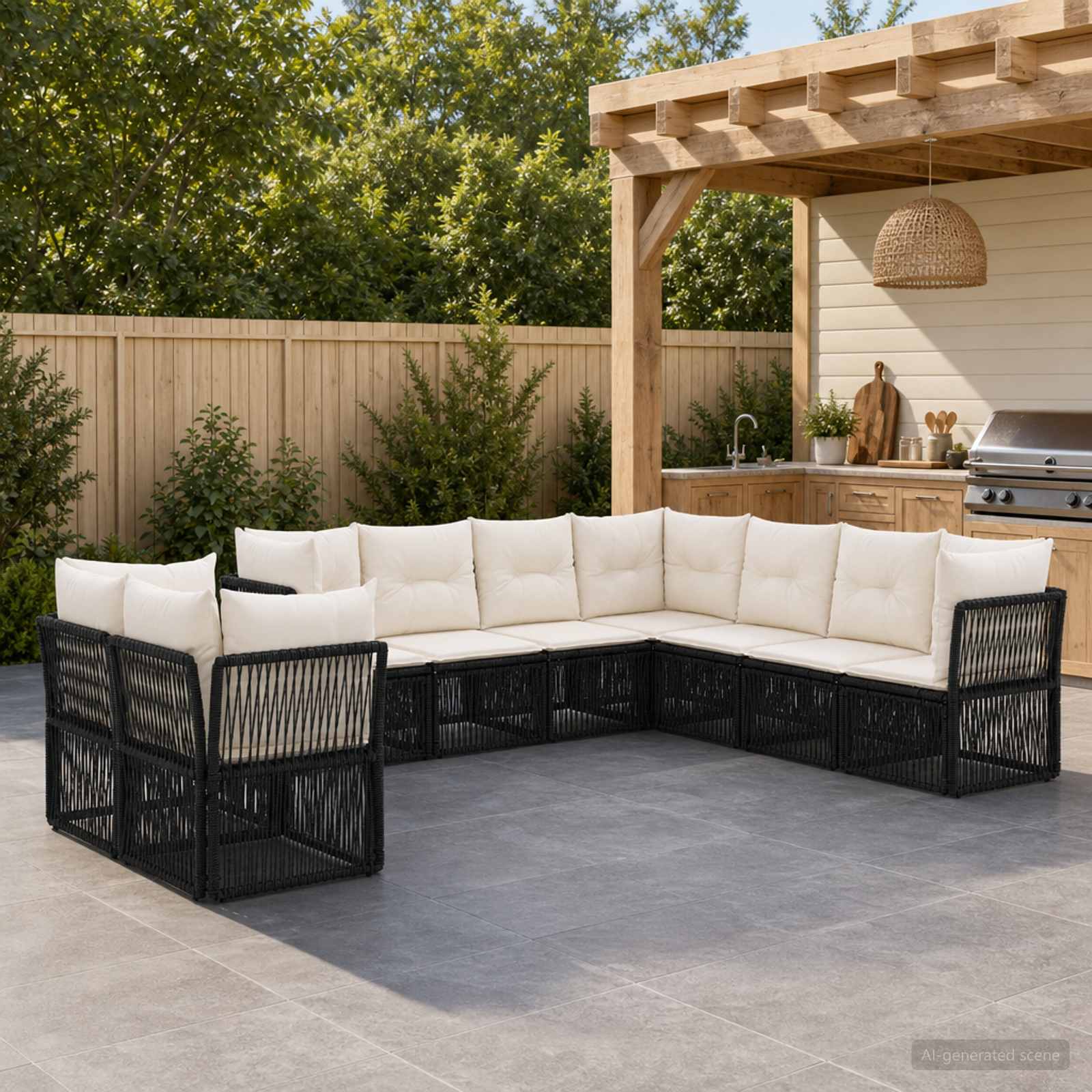 Gartensofa-set 9 stk. Schwarz Poly-Rattan