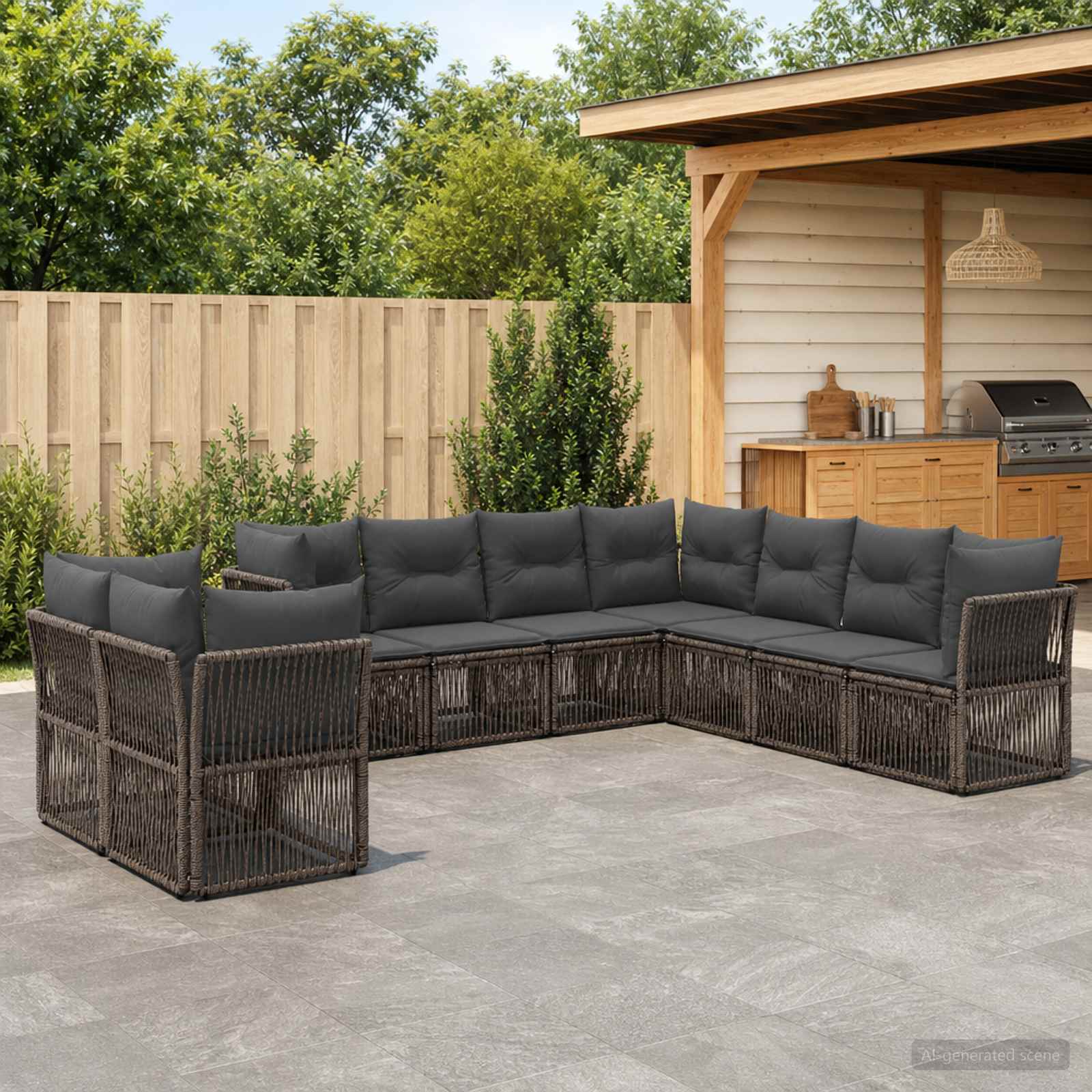 Gartensofa-set 9 stk. Grau Poly-Rattan