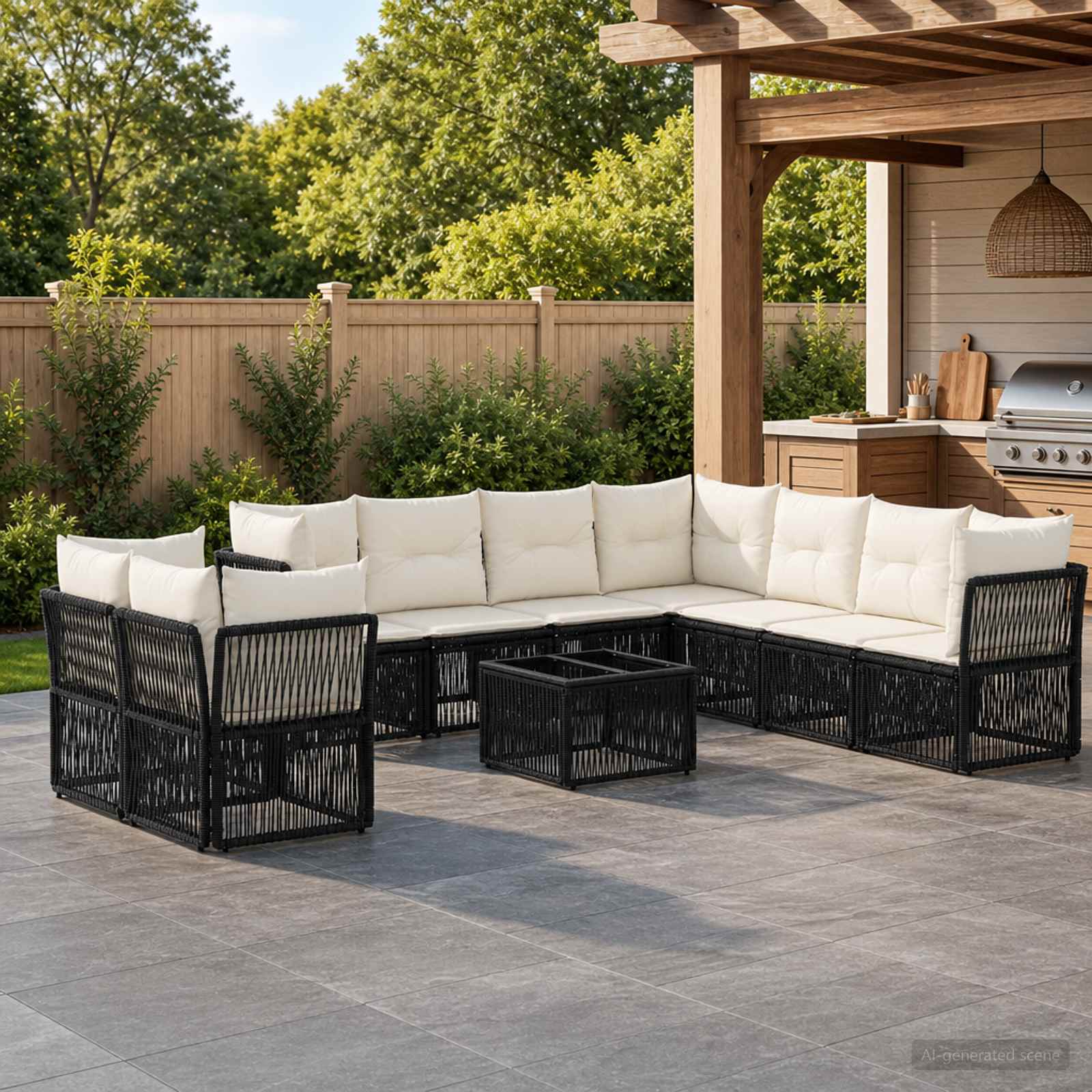 Gartensofa-set 10 stk. Schwarz Poly-Rattan
