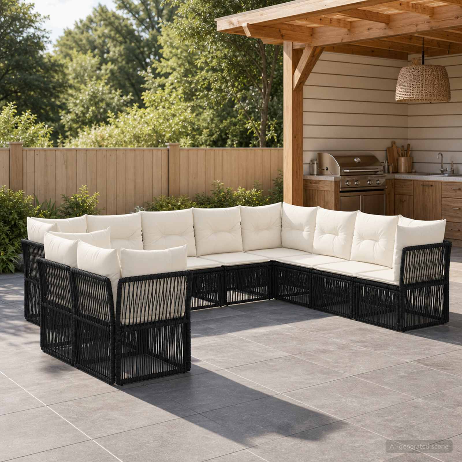 Gartensofa-set 10 stk. Schwarz Poly-Rattan