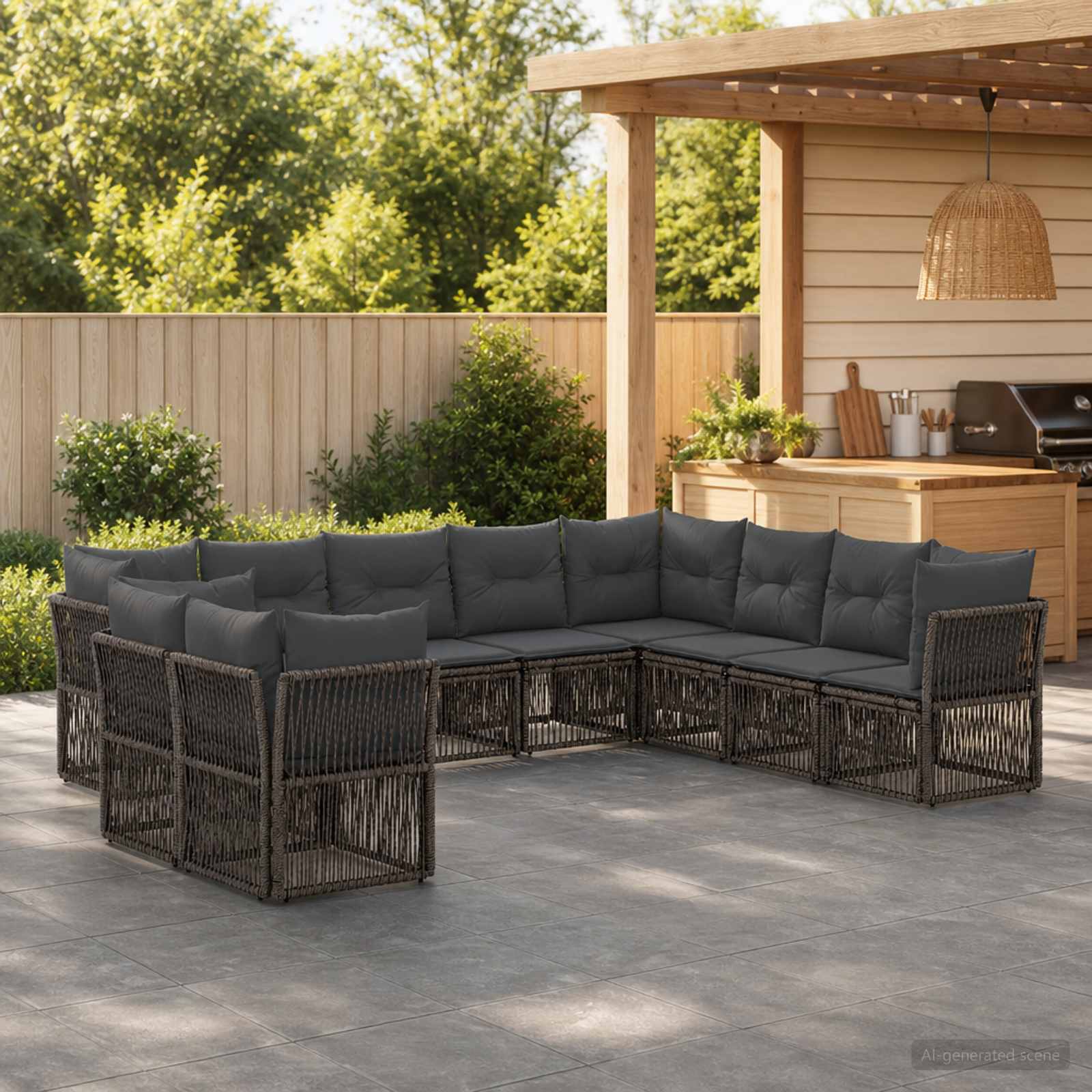 Gartensofa-set 10 stk. Grau Poly-Rattan