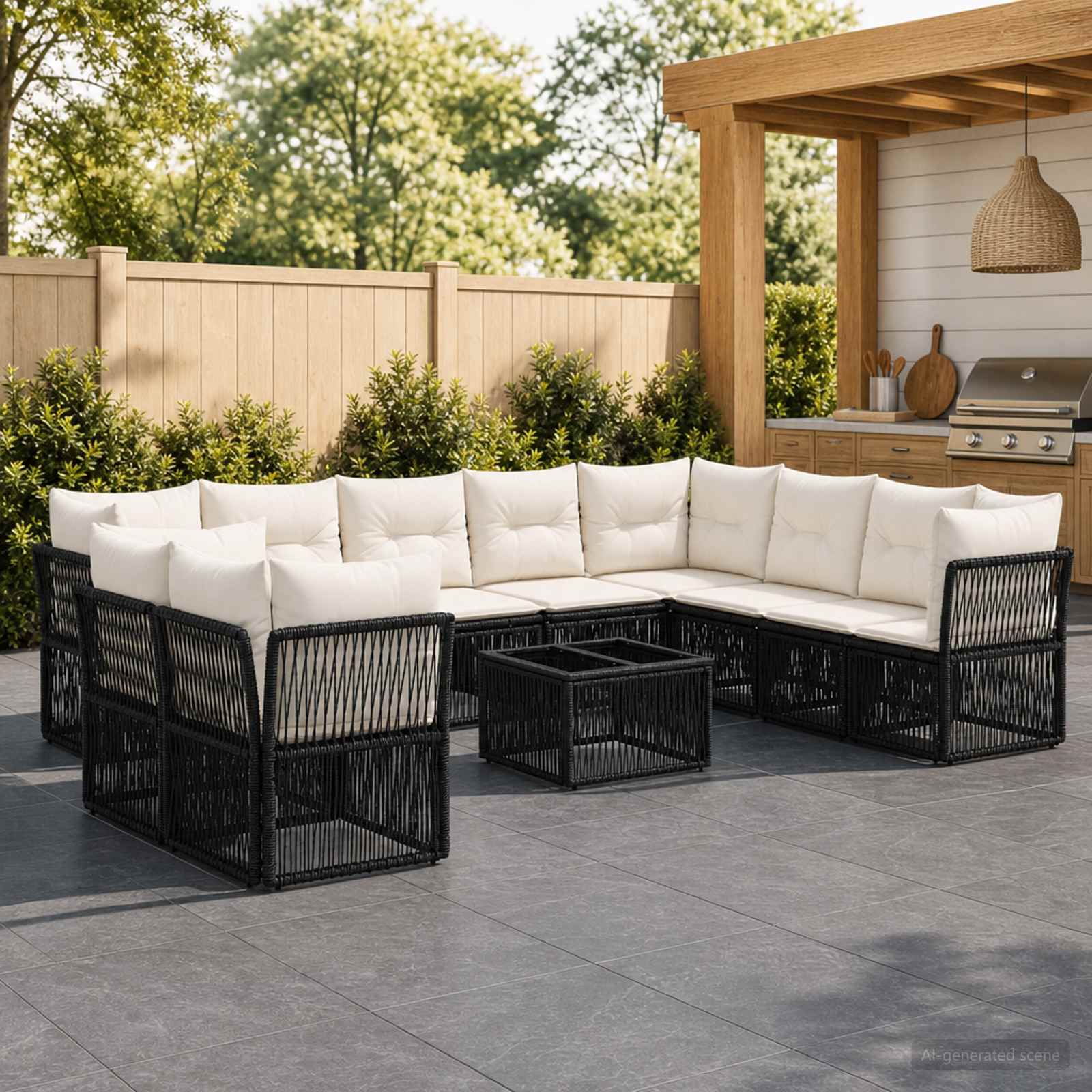 Gartensofa-set 11 stk. Schwarz Poly-Rattan