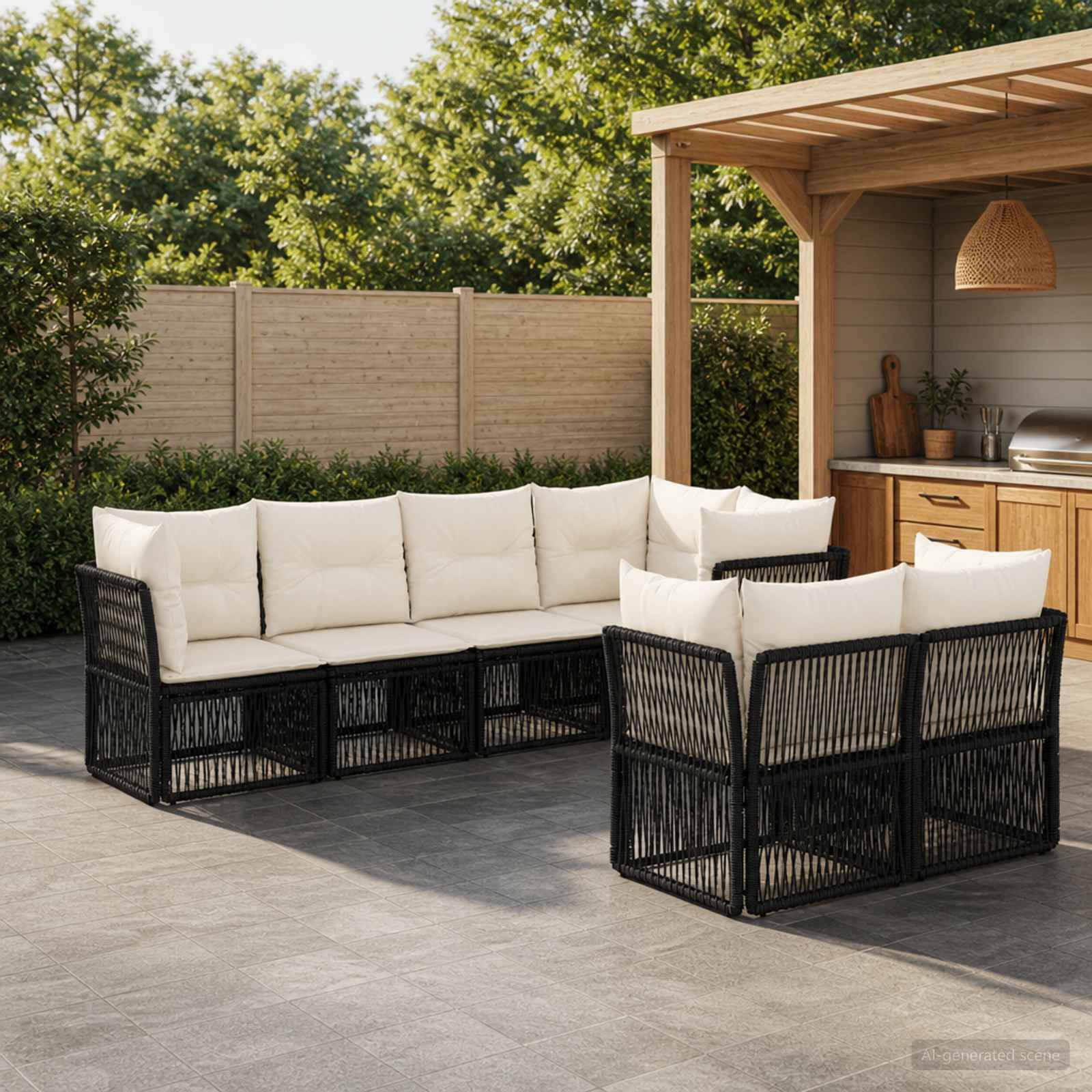 Gartensofa-set 7 stk. 7-Sitzanzahl Schwarz Poly-Rattan