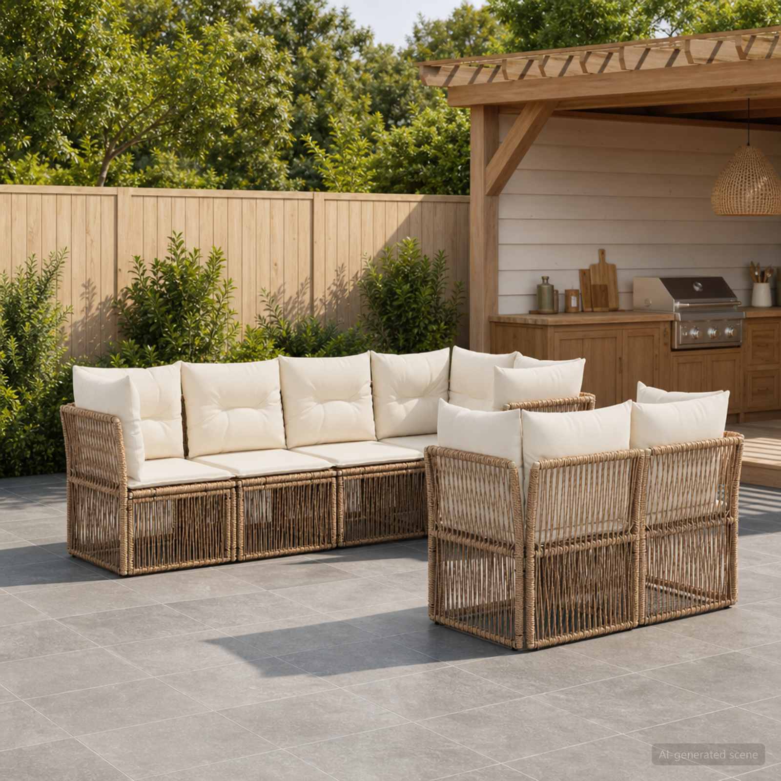 Gartensofa-set 7 stk. 7-Sitzanzahl Beige Poly-Rattan