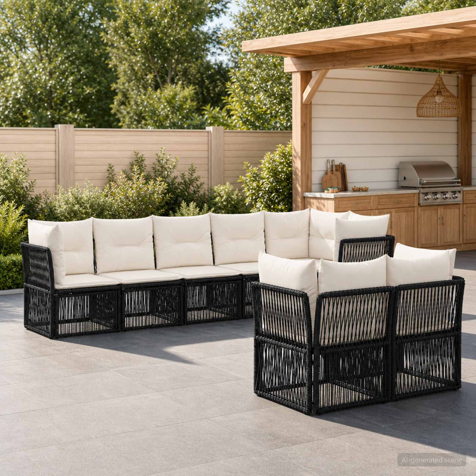 Gartensofa-set 8 stk. Schwarz Poly-Rattan