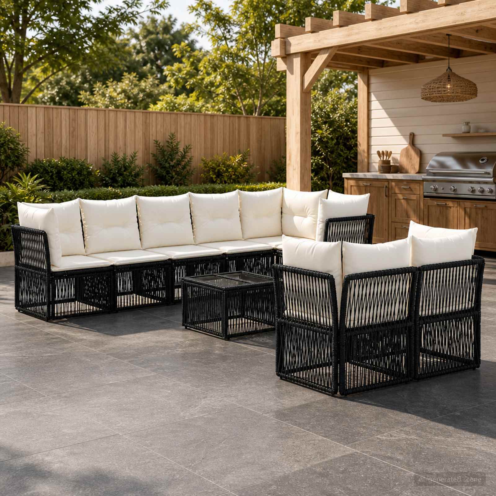 Gartensofa-set 9 stk. Schwarz Poly-Rattan