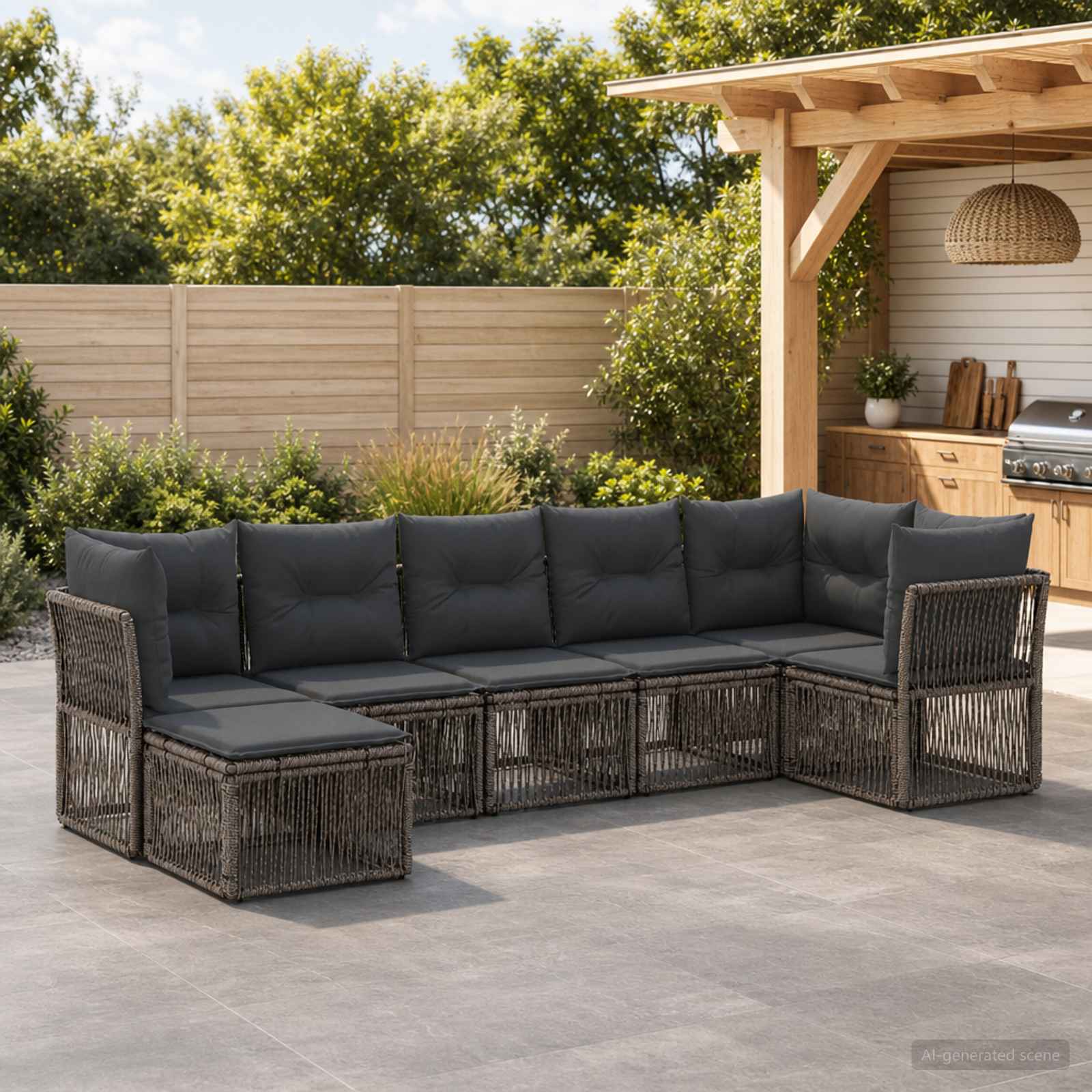 Gartensofa-set 7 stk. Grau Poly-Rattan