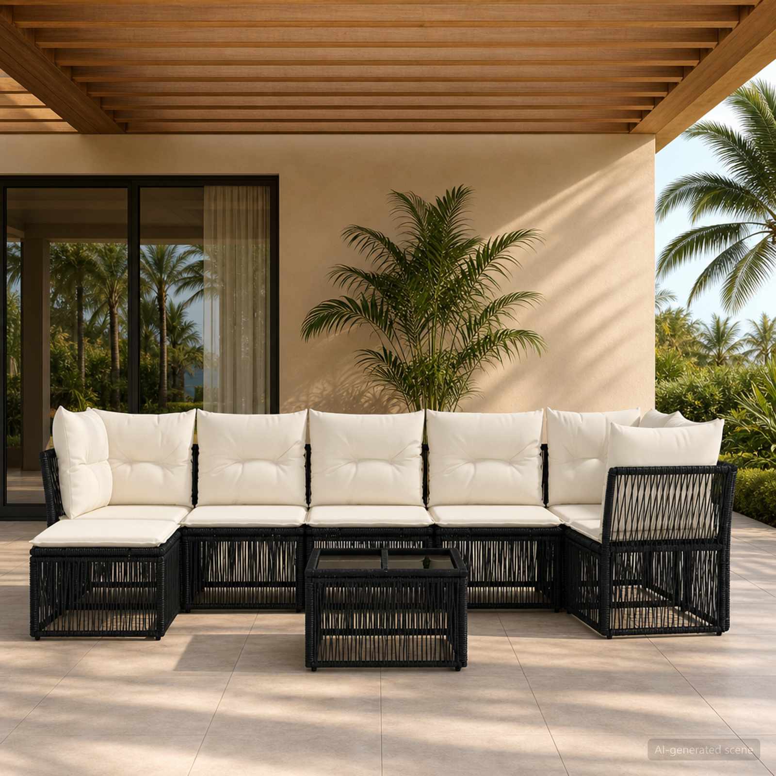 Gartensofa-set 8 stk. Schwarz Poly-Rattan