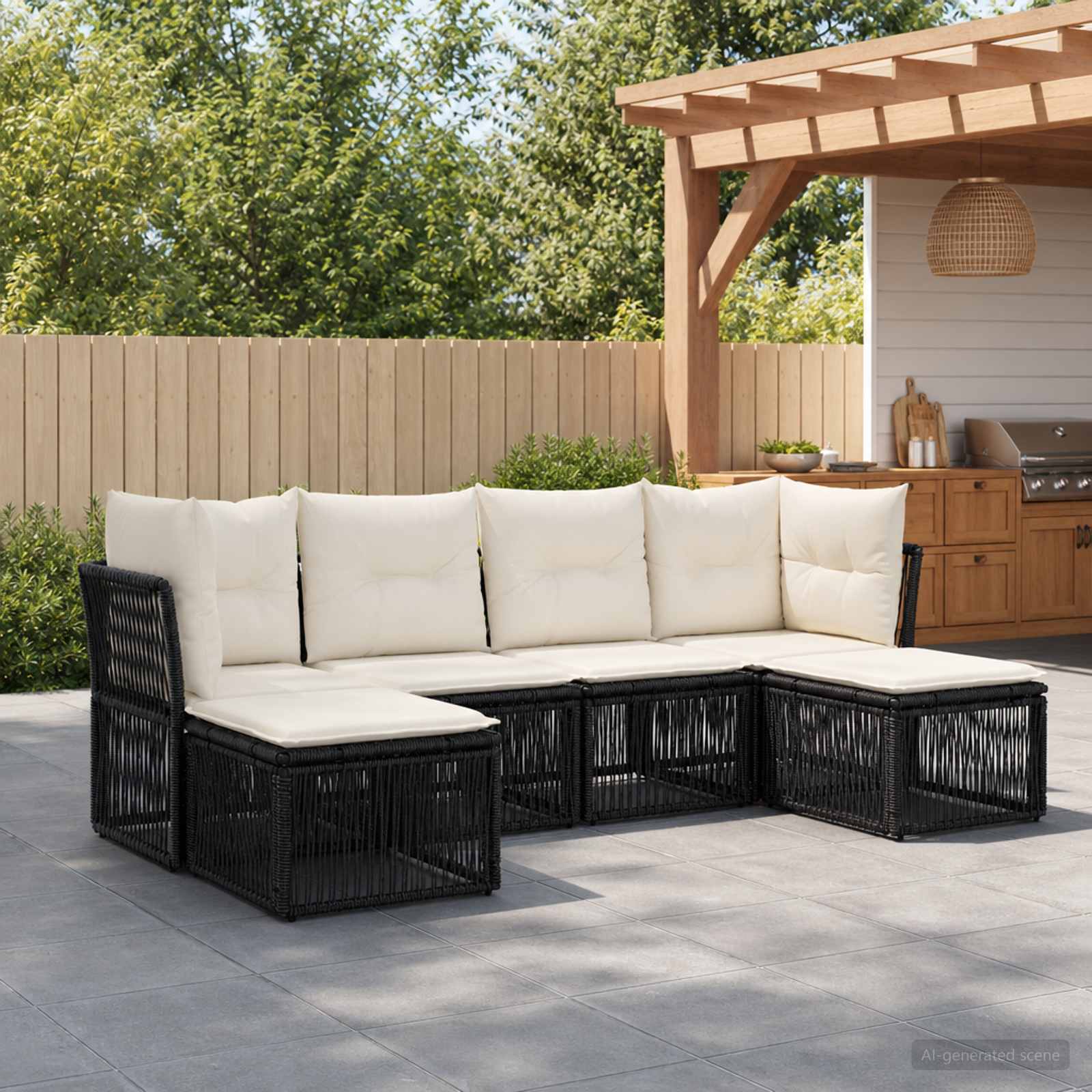 Gartensofa-set 6 stk. Schwarz Poly-Rattan