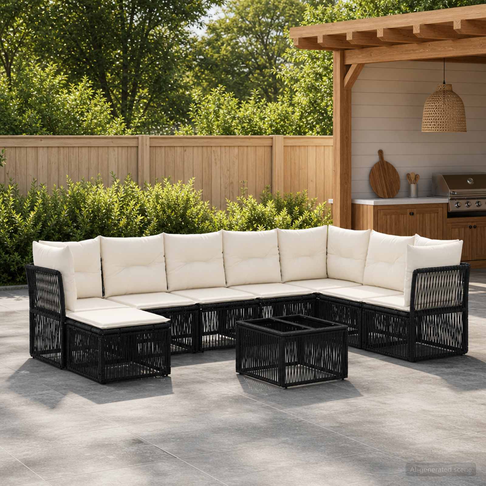 Gartensofa-set 9 stk. Schwarz Poly-Rattan