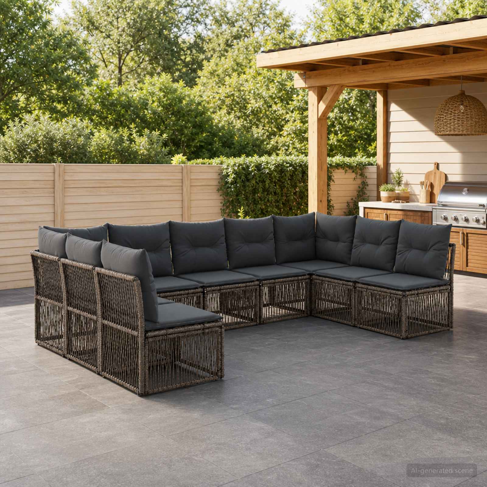 Gartensofa-set 9 stk. Grau Poly-Rattan