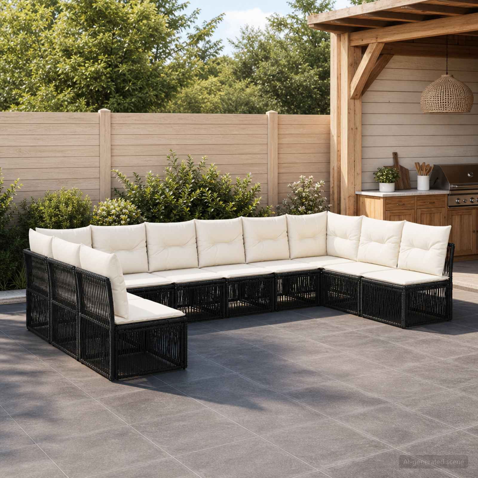 Gartensofa-set 10 stk. Schwarz Poly-Rattan