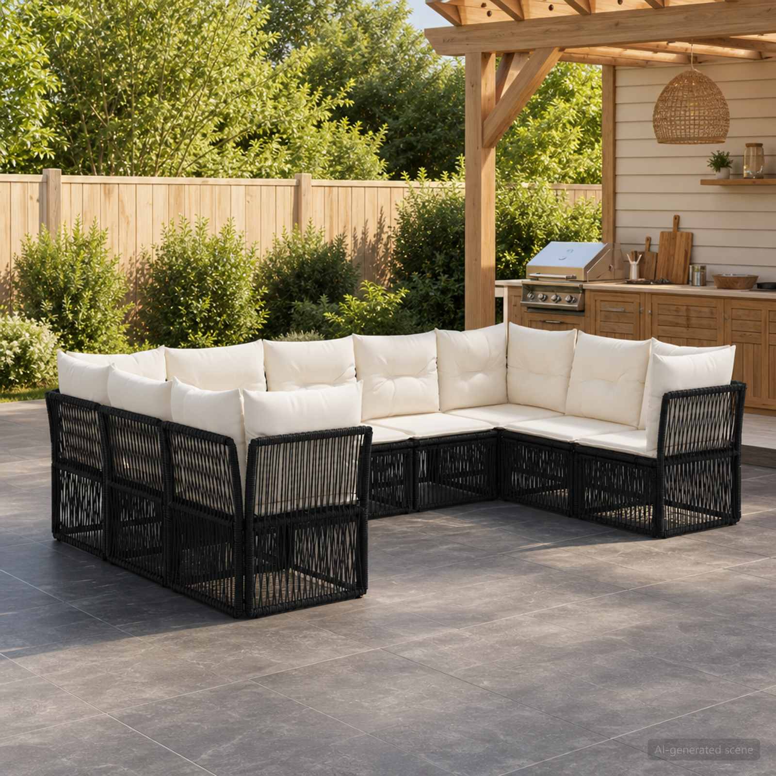 Gartensofa-set 9 stk. Schwarz Poly-Rattan