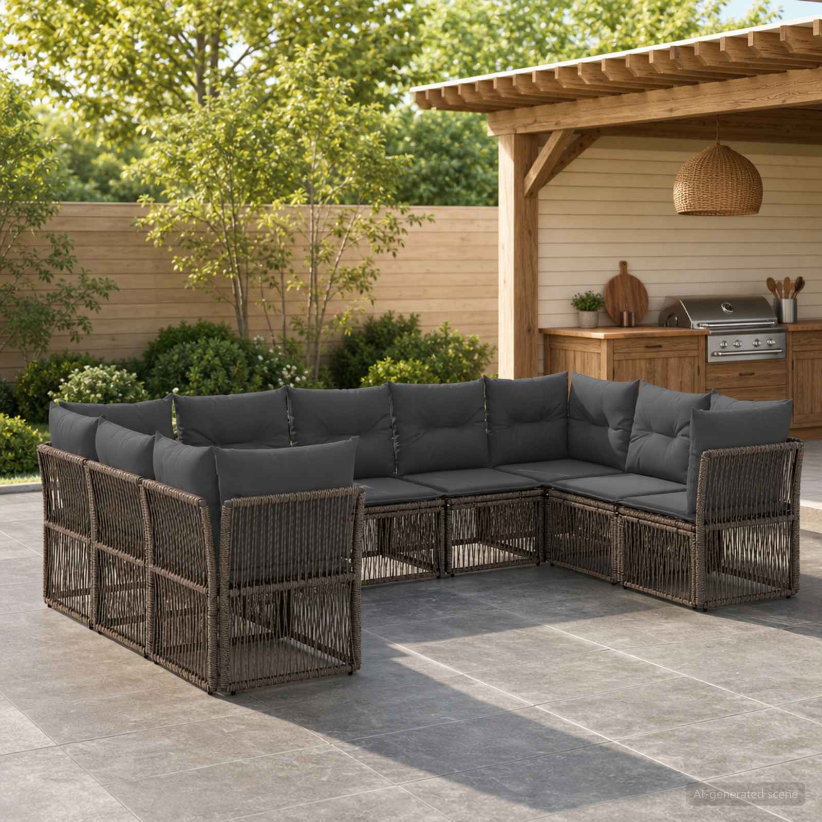Gartensofa-set 9 stk. Grau Poly-Rattan