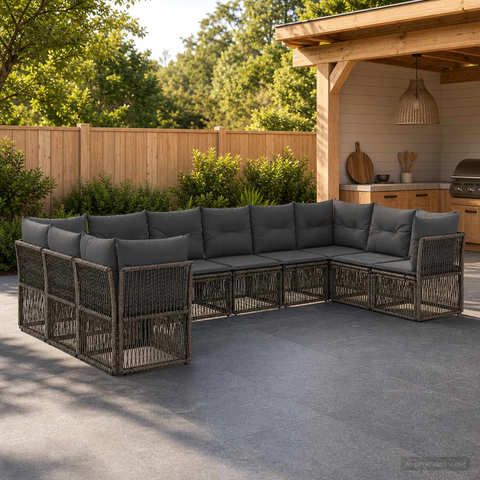 Gartensofa-set 10 stk. Grau Poly-Rattan