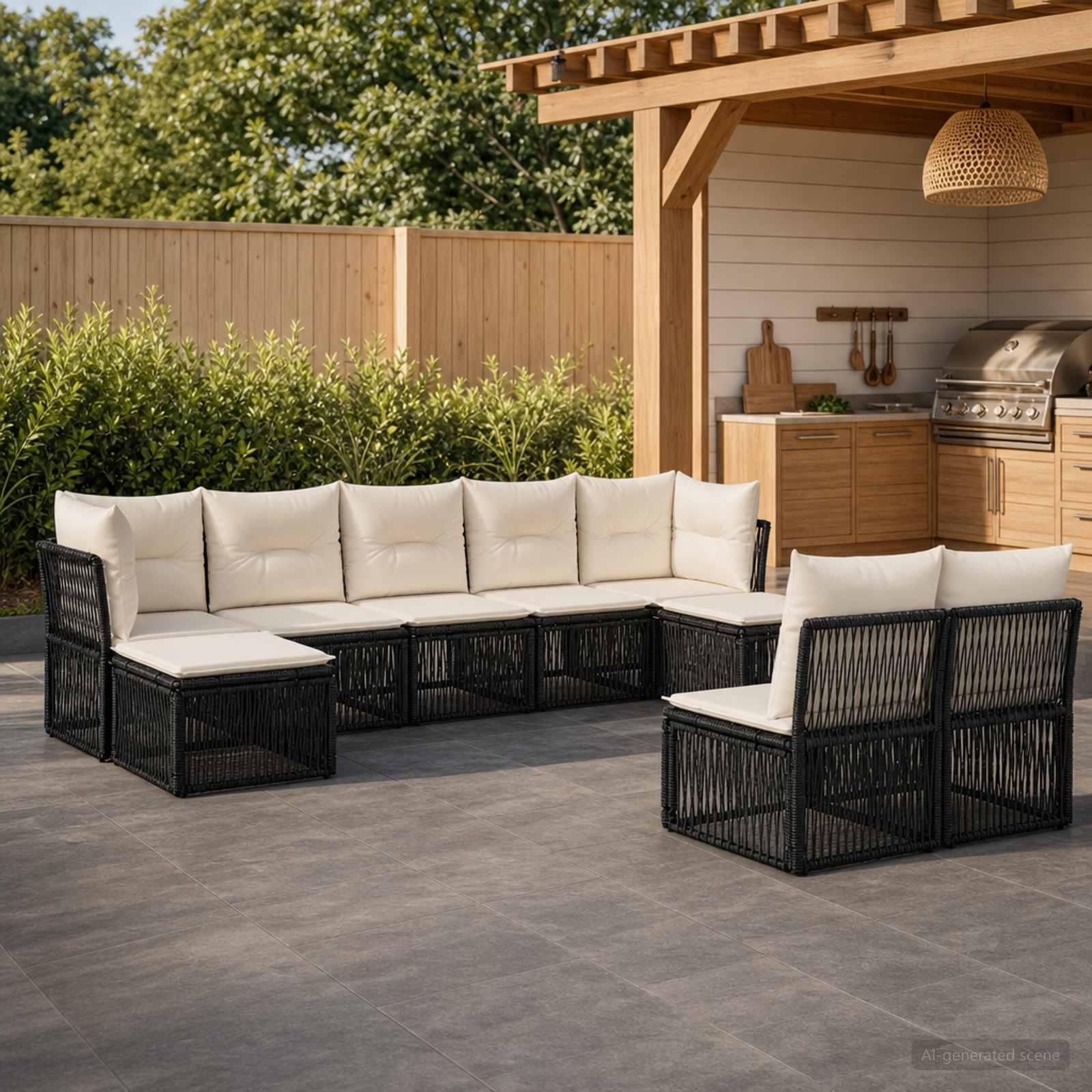 Gartensofa-set 9 stk. Schwarz Poly-Rattan