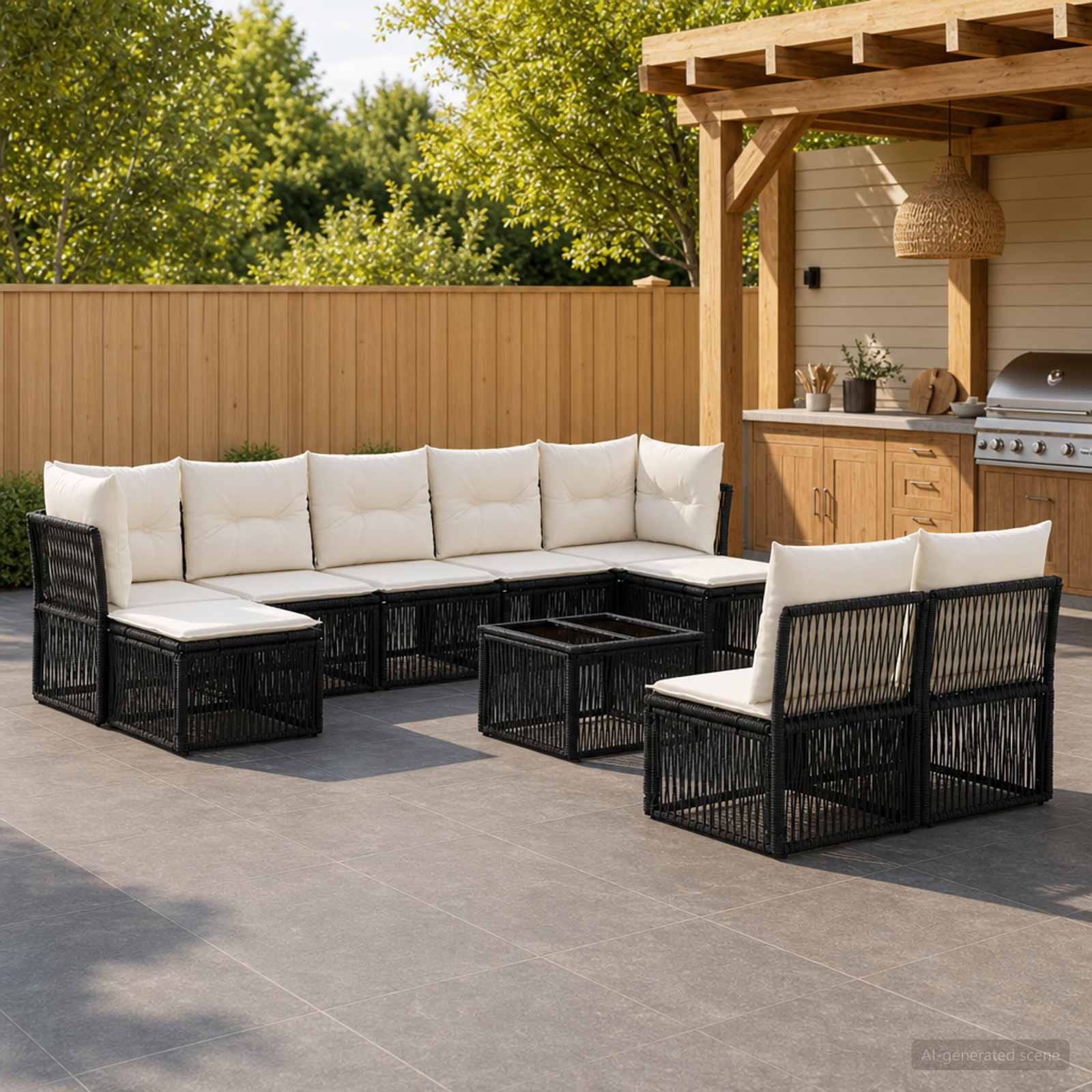 Gartensofa-set 10 stk. Schwarz Poly-Rattan