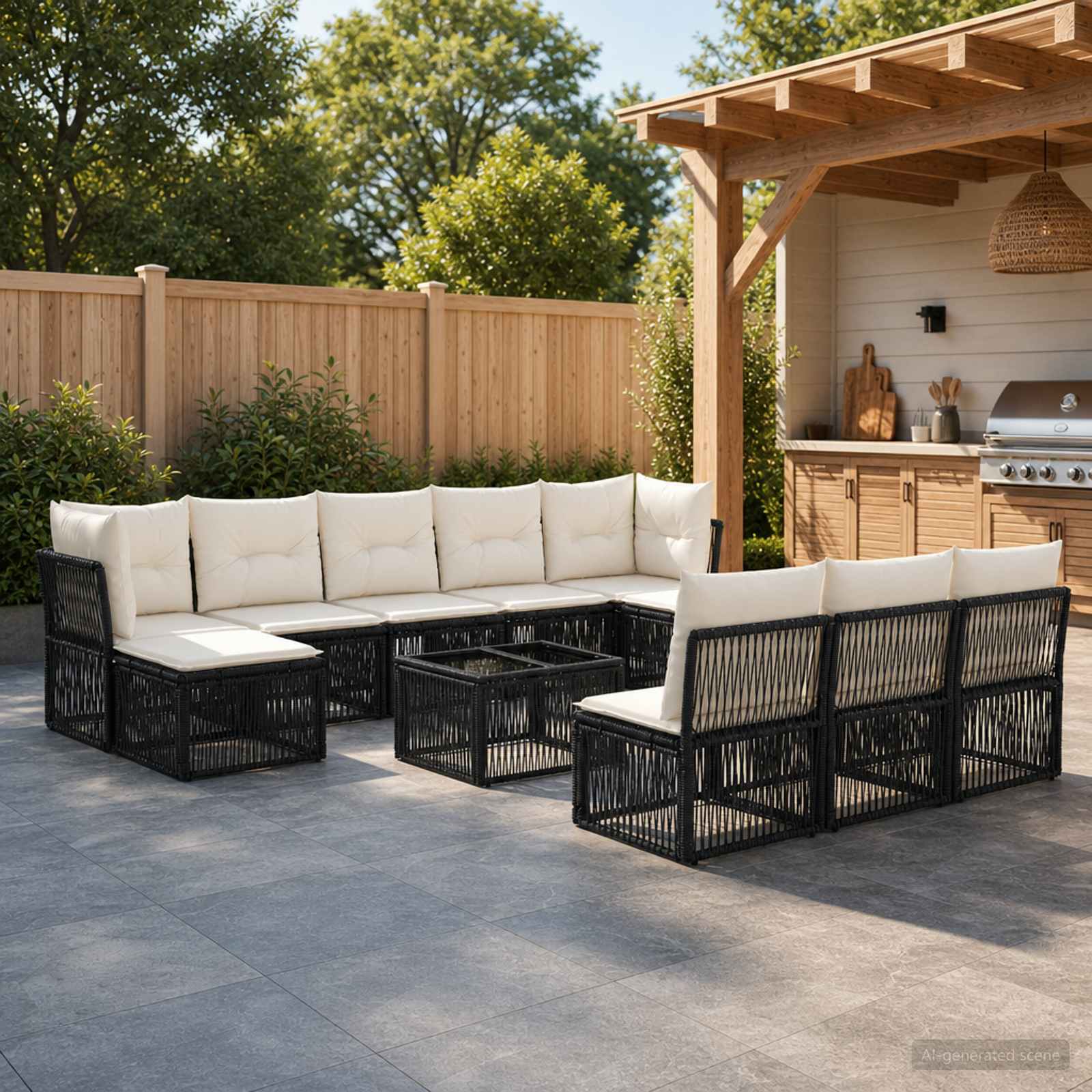 Gartensofa-set 11 stk. Schwarz Poly-Rattan
