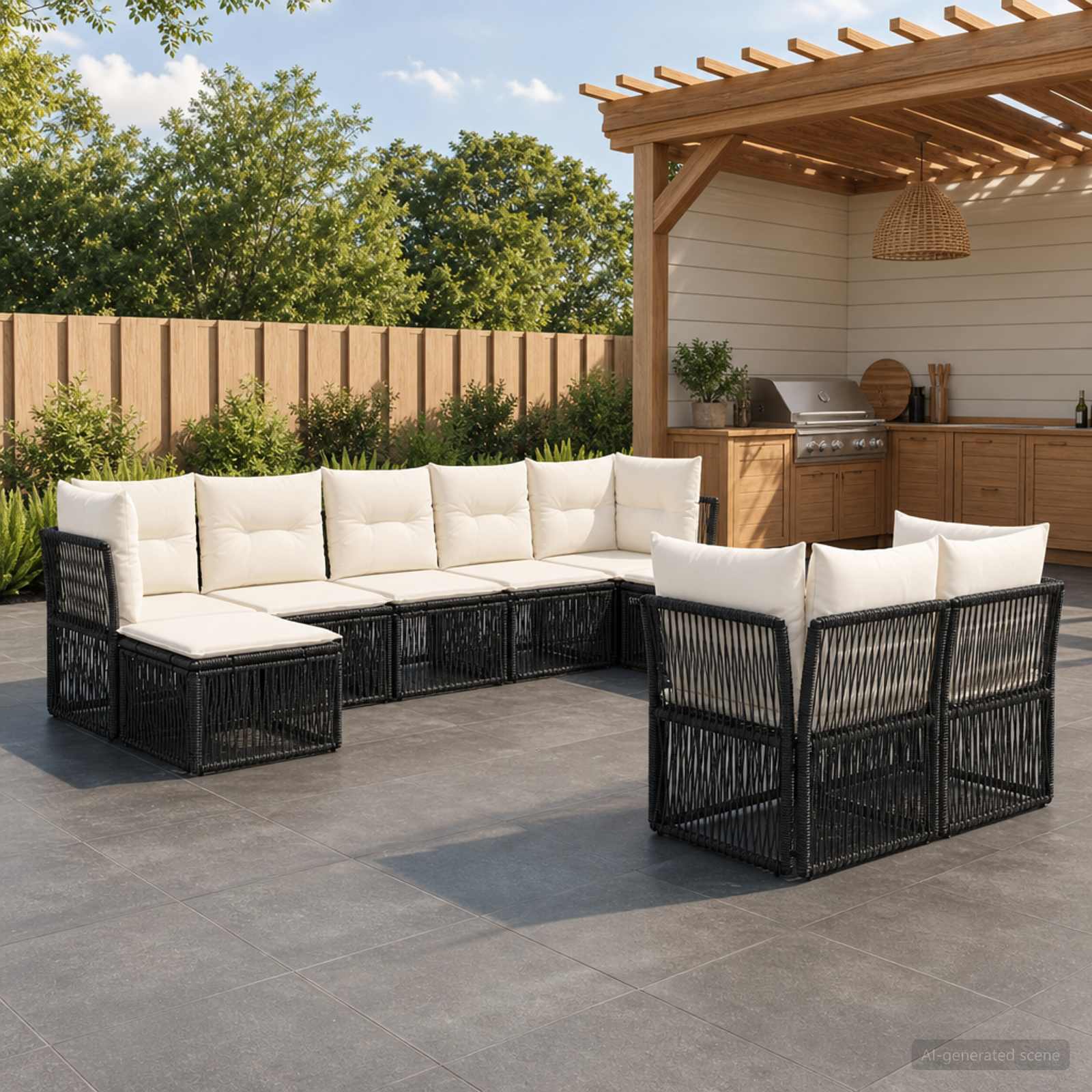 Gartensofa-set 9 stk. Schwarz Poly-Rattan