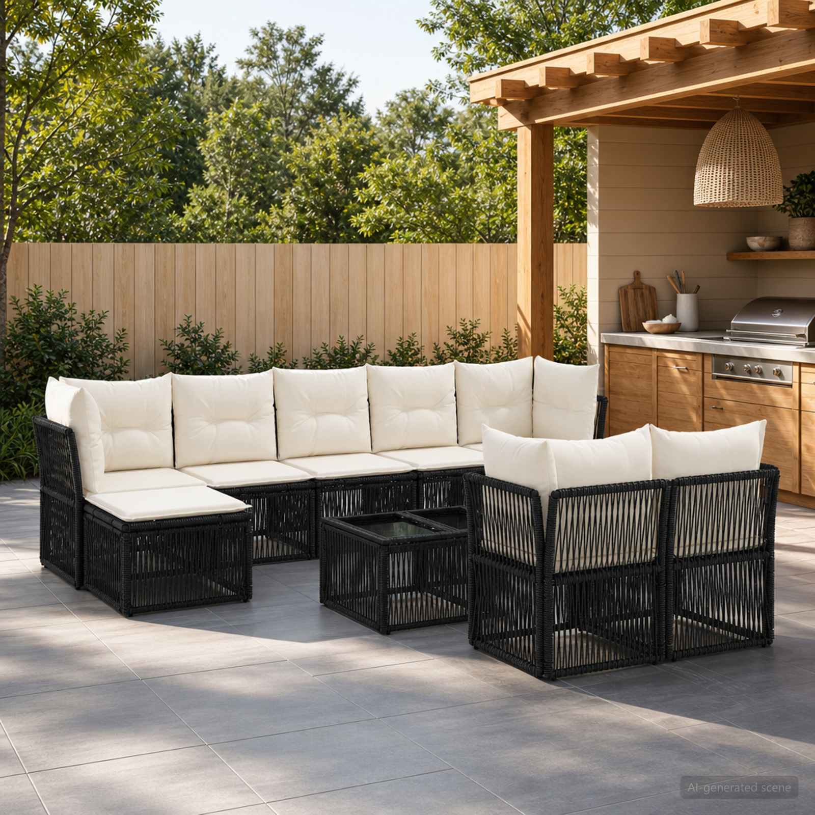 Gartensofa-set 10 stk. Schwarz Poly-Rattan