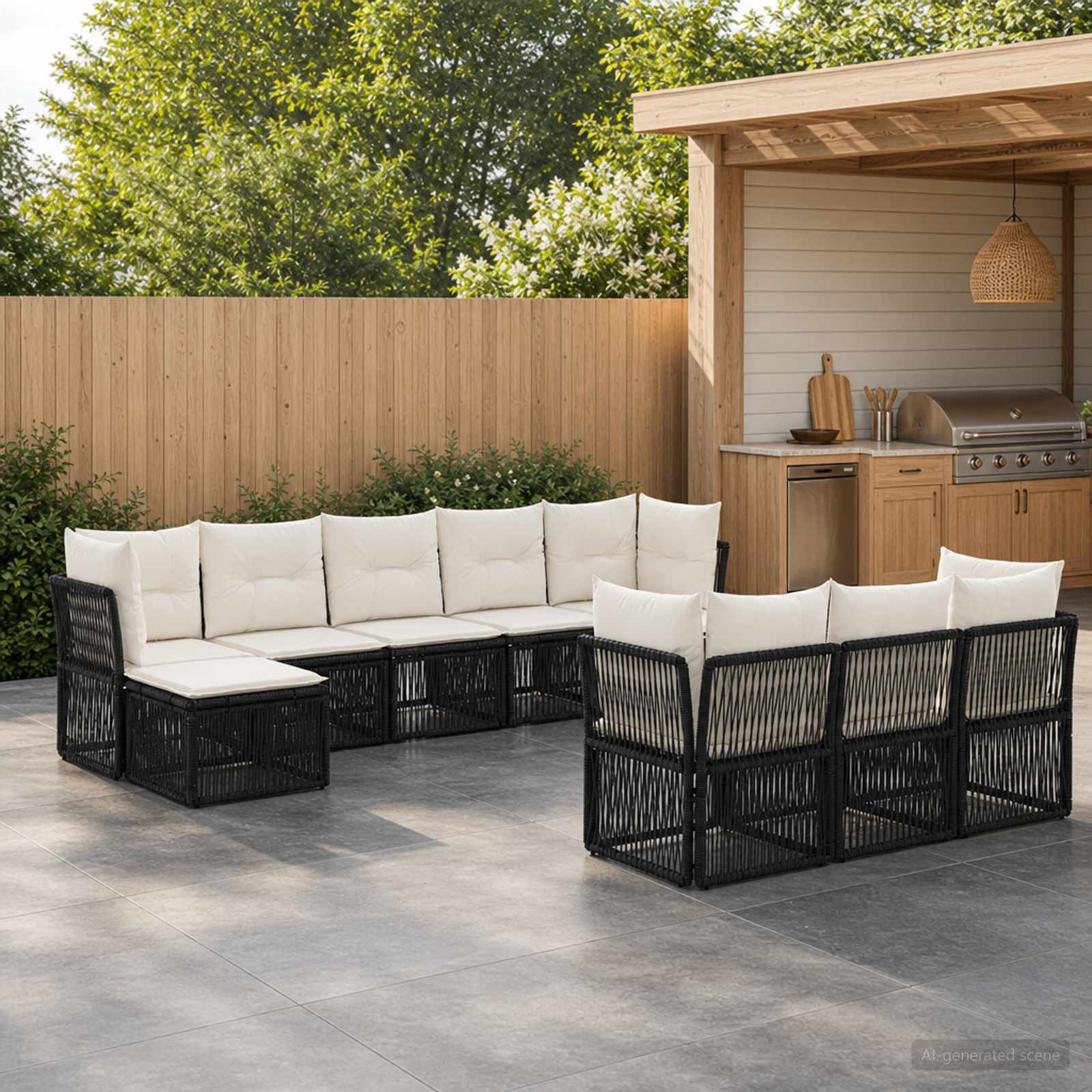 Gartensofa-set 10 stk. Schwarz Poly-Rattan