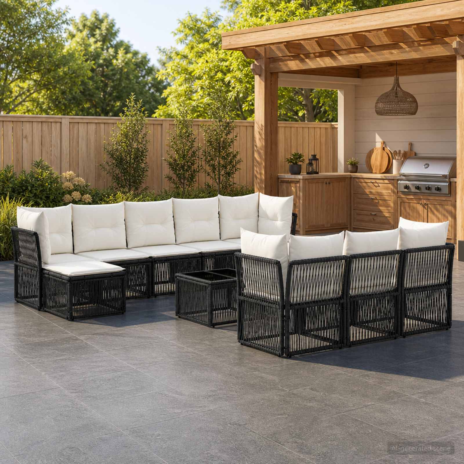 Gartensofa-set 11 stk. Schwarz Poly-Rattan