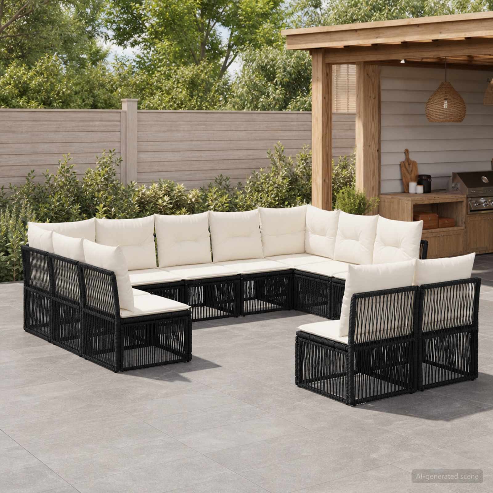 Gartensofa-set 11 stk. Schwarz Poly-Rattan