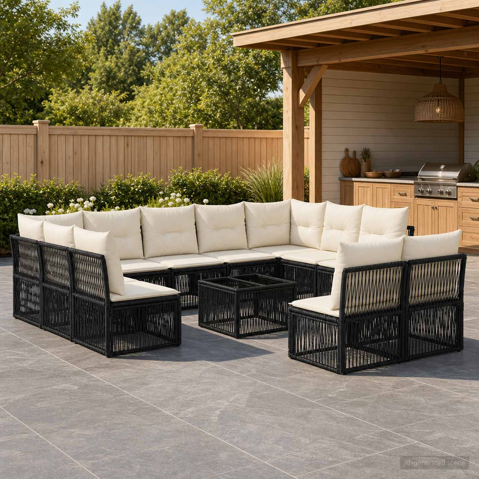 Gartensofa-set 12 stk. Schwarz Poly-Rattan