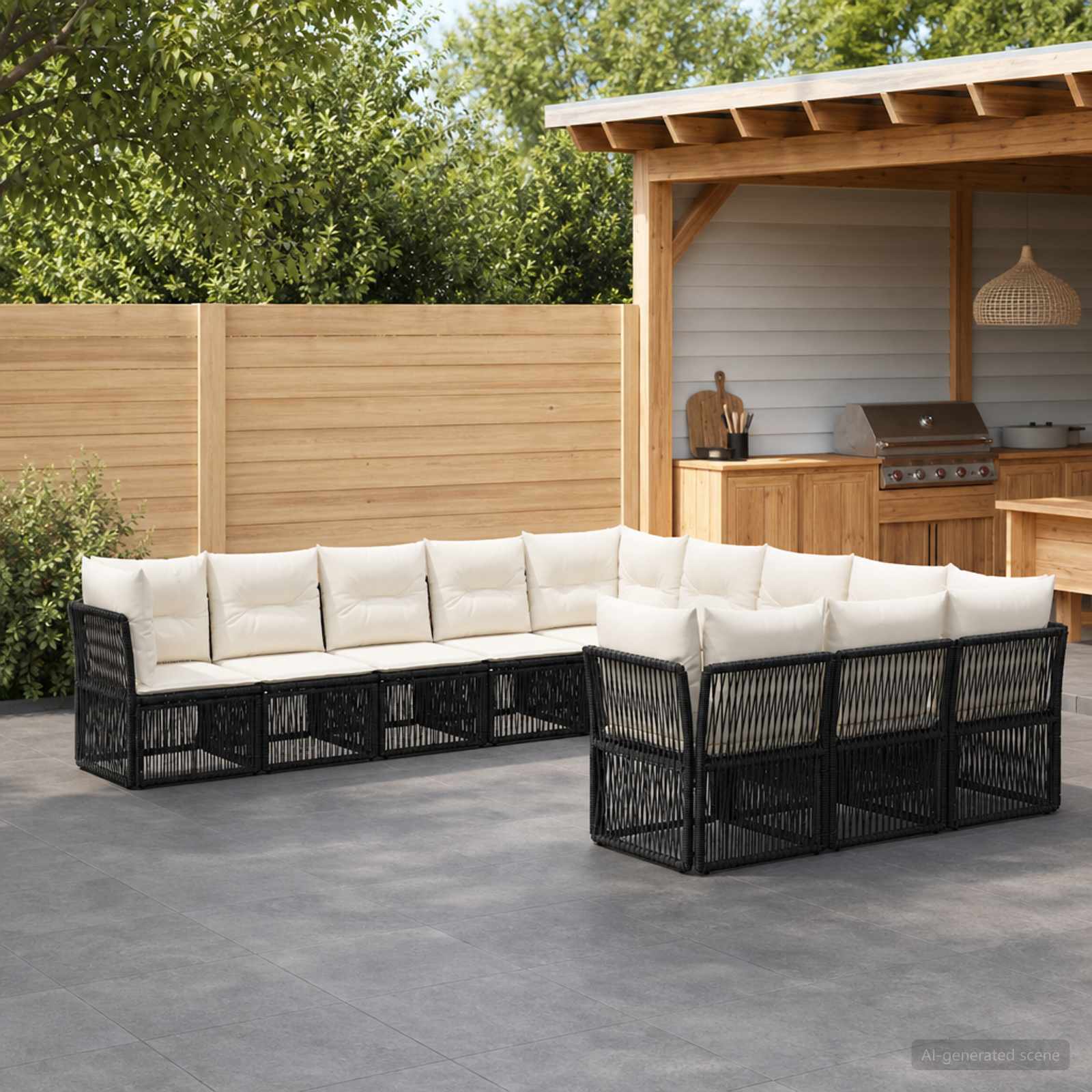 Gartensofa-set 11 stk. Schwarz Poly-Rattan