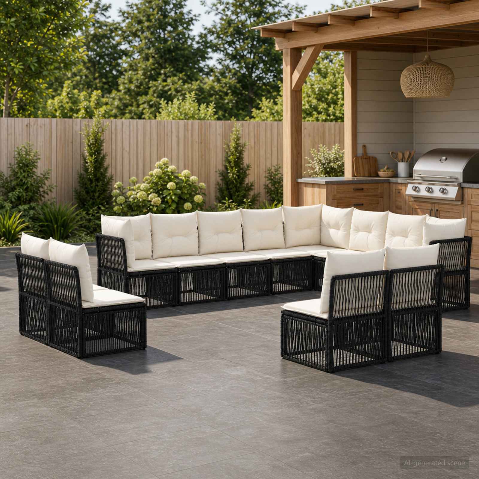 Gartensofa-set 12 stk. Schwarz Poly-Rattan
