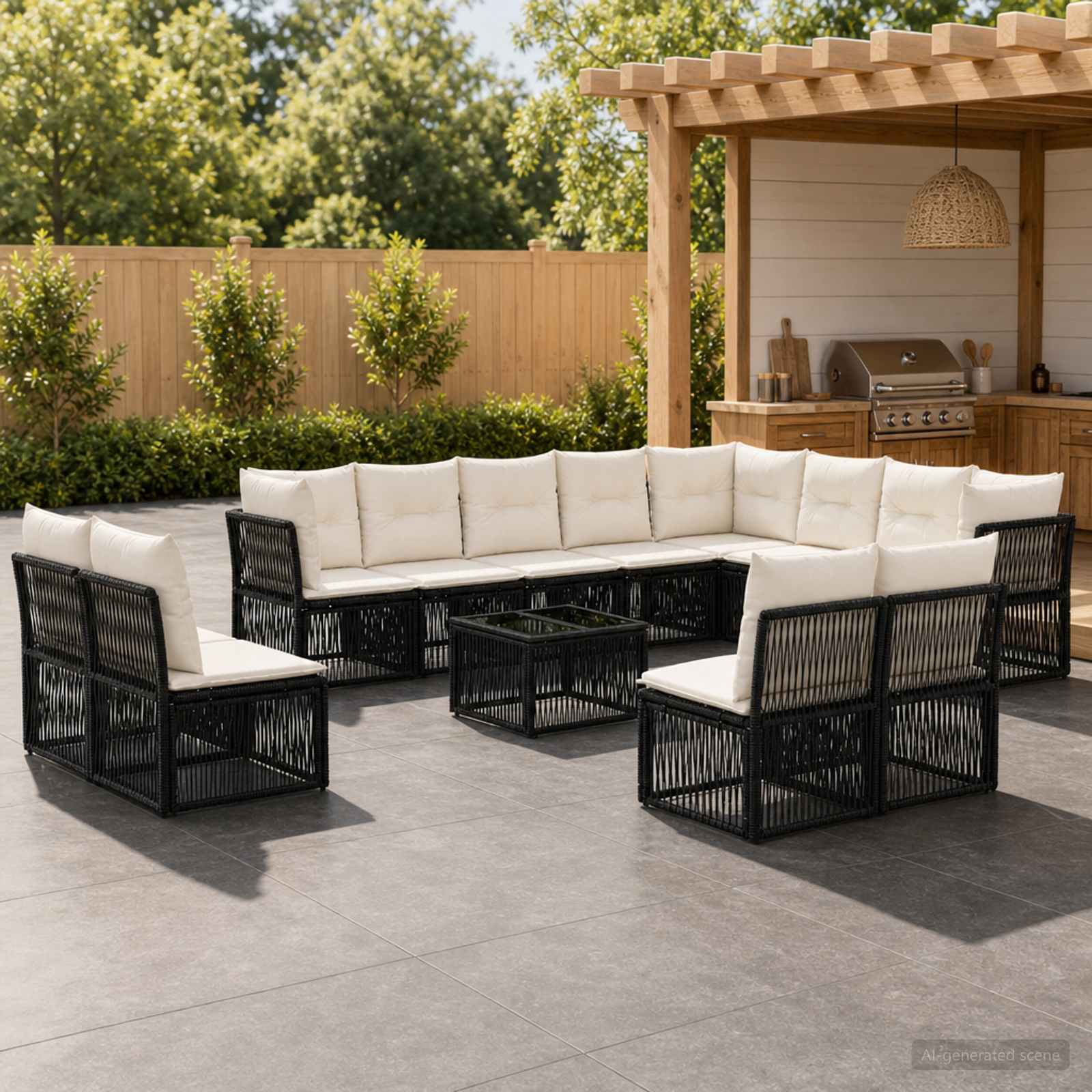 Gartensofa-set 13 stk. Schwarz Poly-Rattan