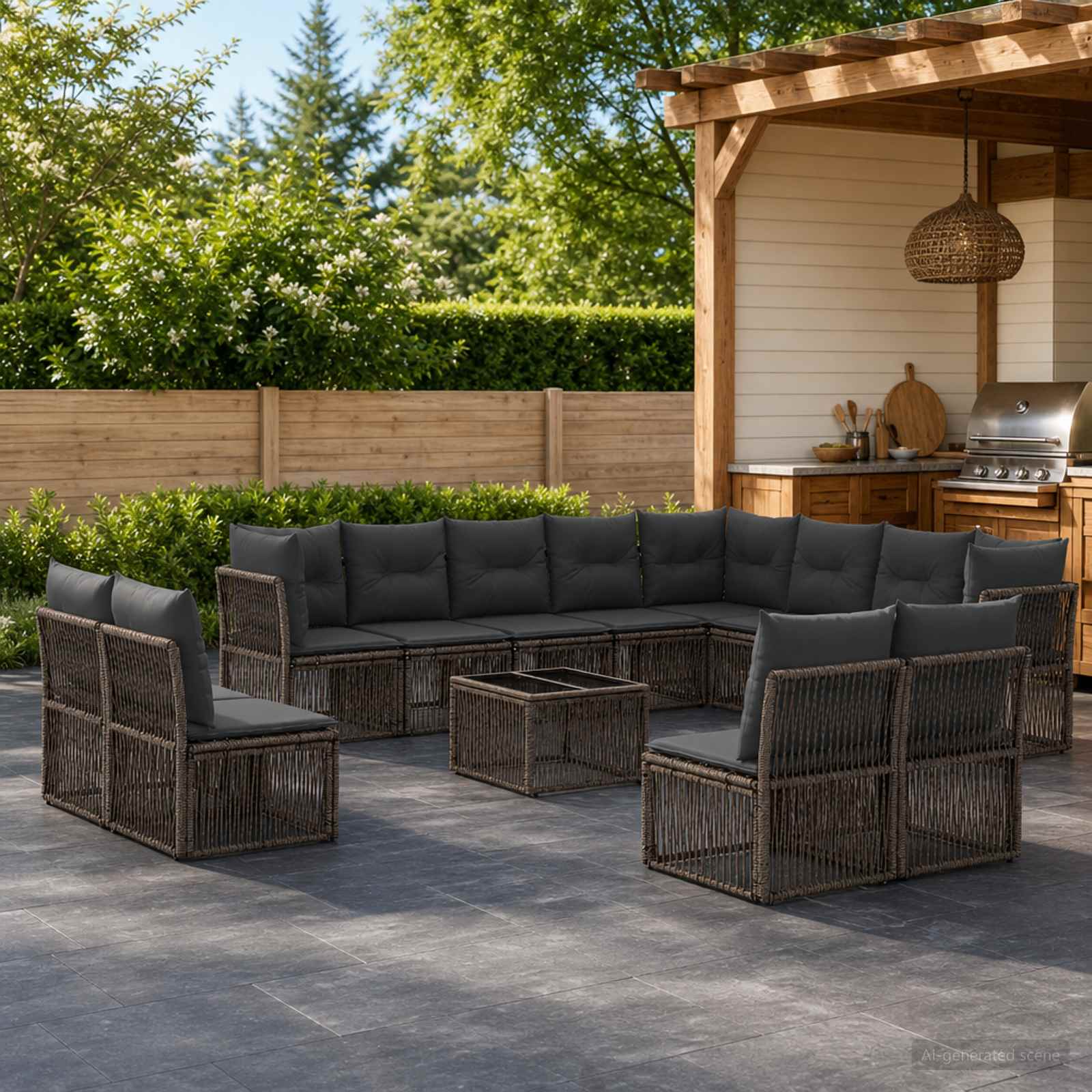 Gartensofa-set 13 stk. Grau Poly-Rattan