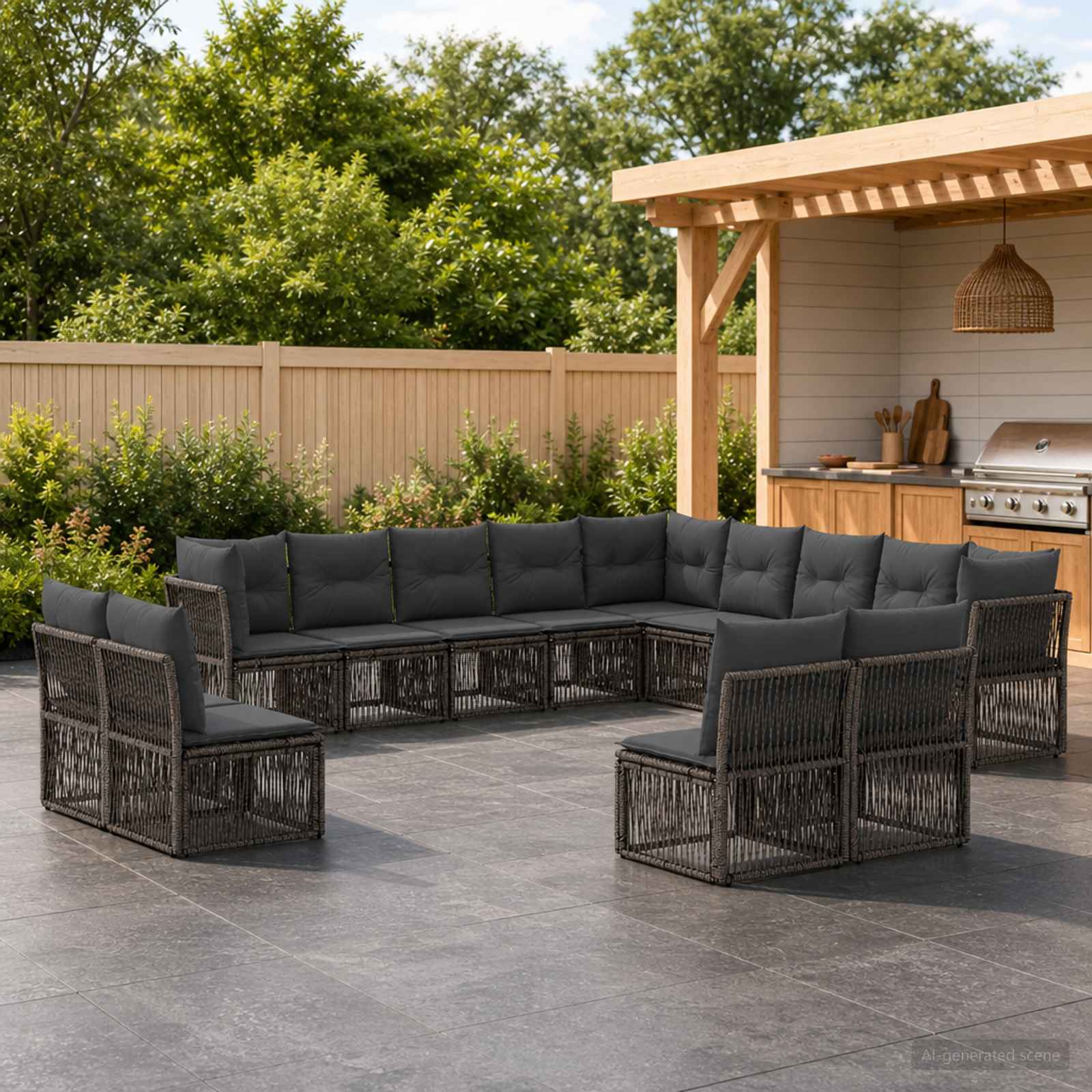 Gartensofa-set 13 stk. Grau Poly-Rattan