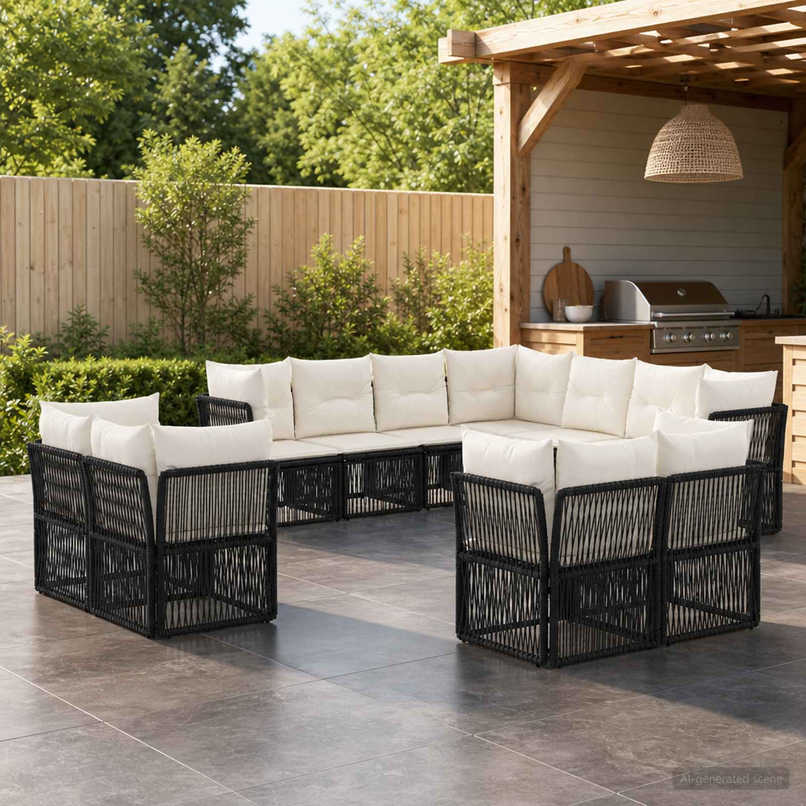 Gartensofa-set 11 stk. Schwarz Poly-Rattan