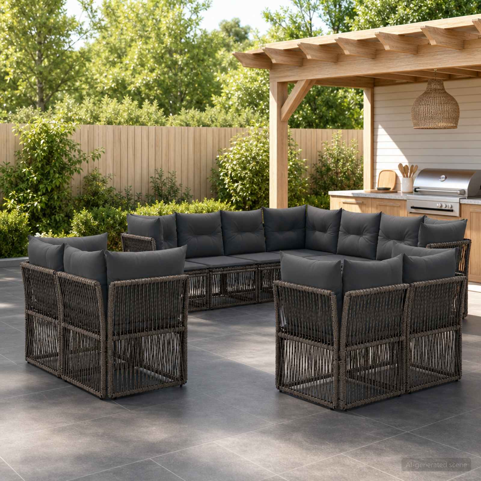Gartensofa-set 11 stk. Grau Poly-Rattan