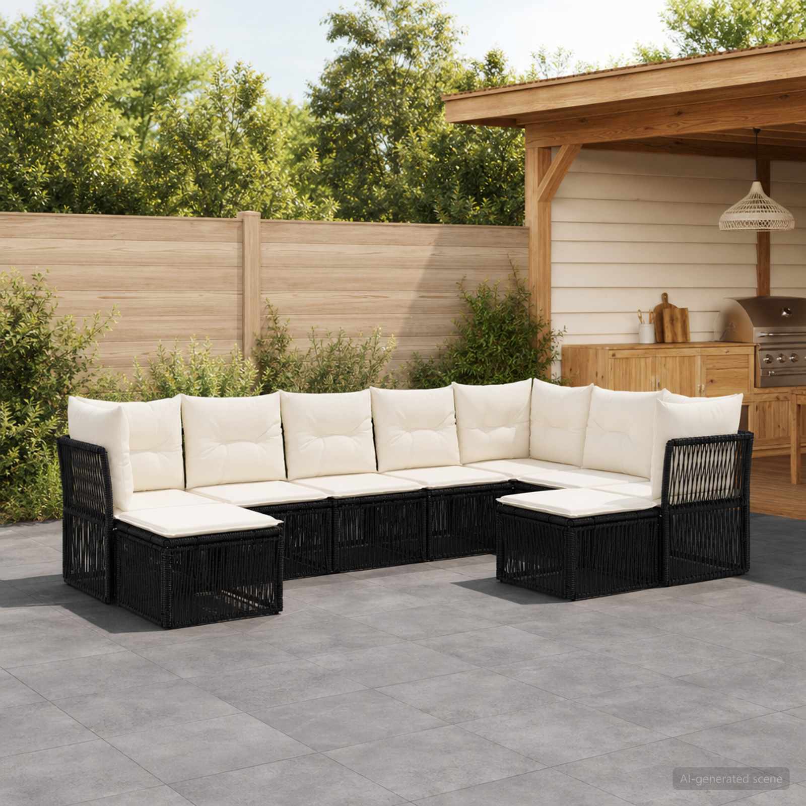 Gartensofa-set 9 stk. Schwarz Poly-Rattan