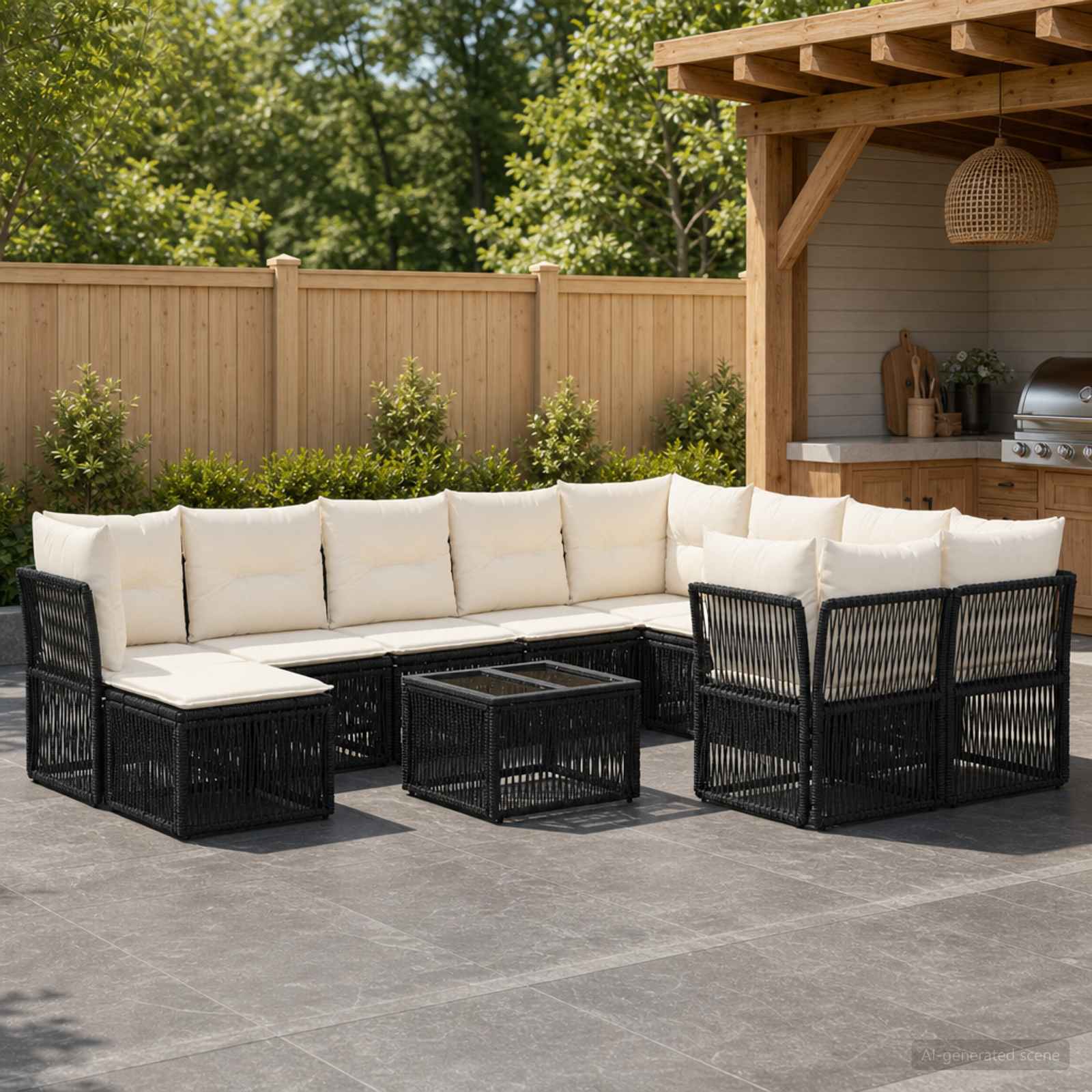Gartensofa-set 11 stk. Schwarz Poly-Rattan