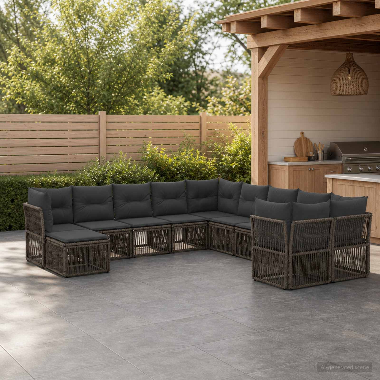 Gartensofa-set 11 stk. Grau Poly-Rattan