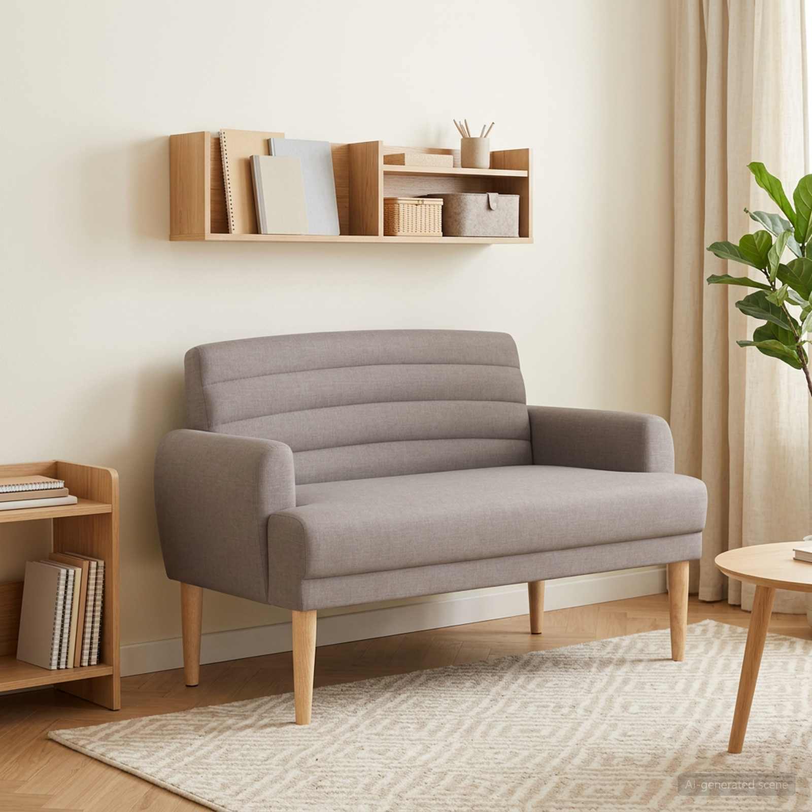 Zweisitzer mit Knopfheftung Taupe 116 x 67 x 80 cm Stoff