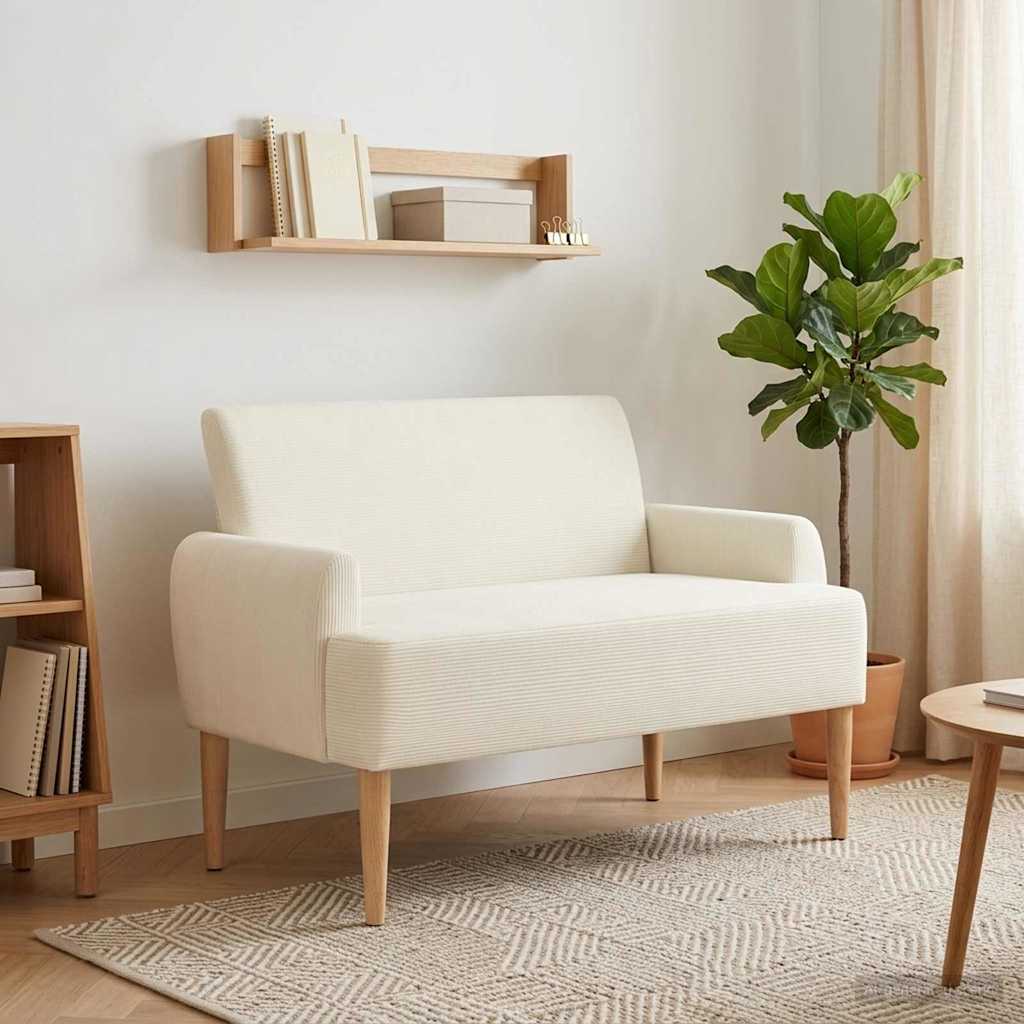 Zweisitzer mit Knopfheftung Creme 116 x 67 x 81 cm Cordstoff