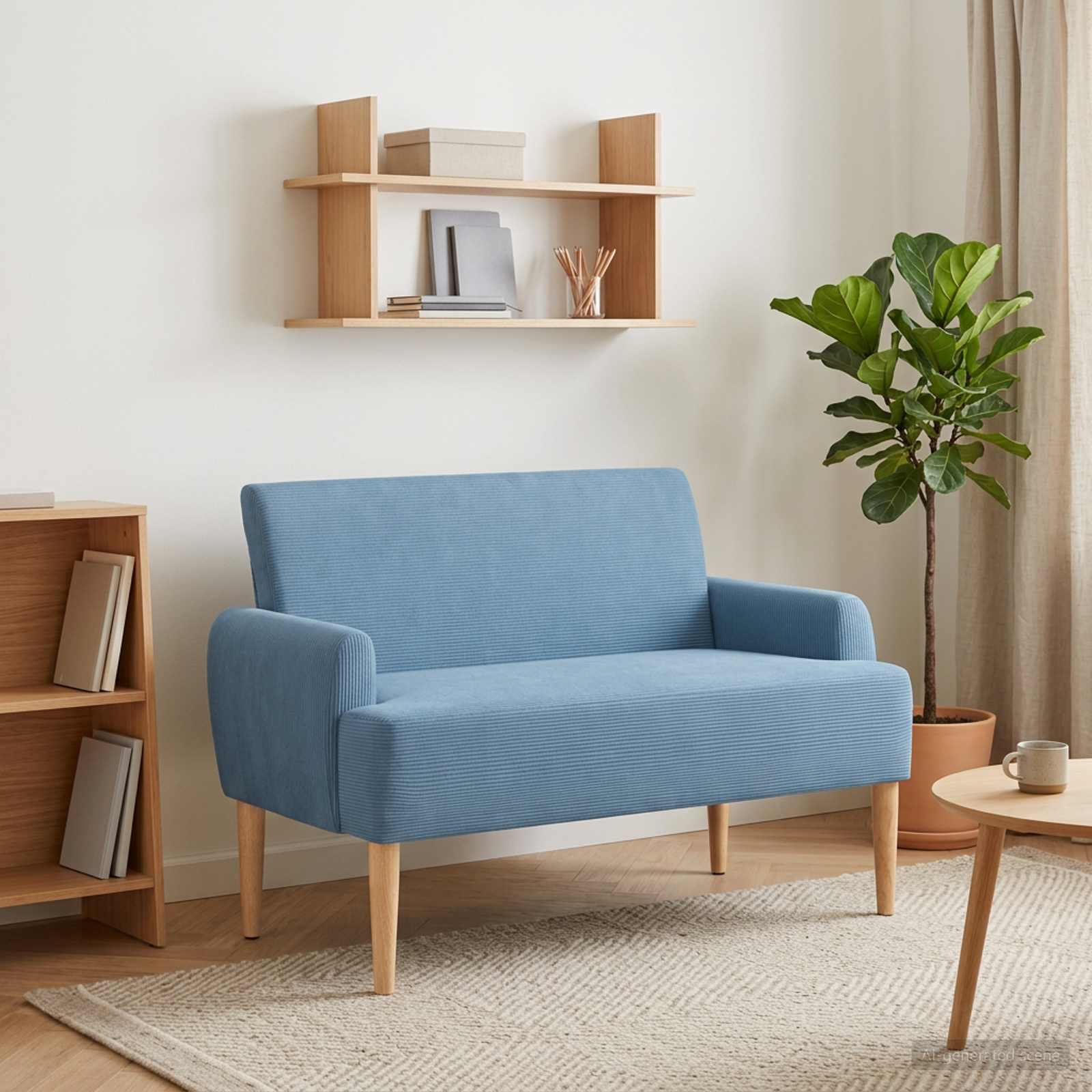 Zweisitzer mit Knopfheftung Blau 116 x 67 x 81 cm Cordstoff