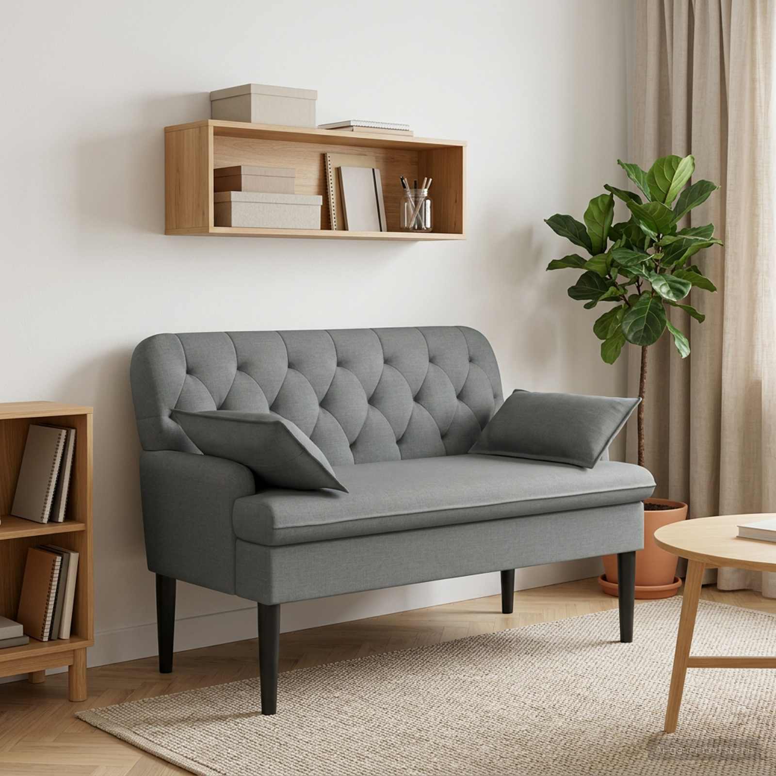 Zweisitzer mit Knopfheftung Dunkelgrau 111 x 68 x 80 cm Stoff