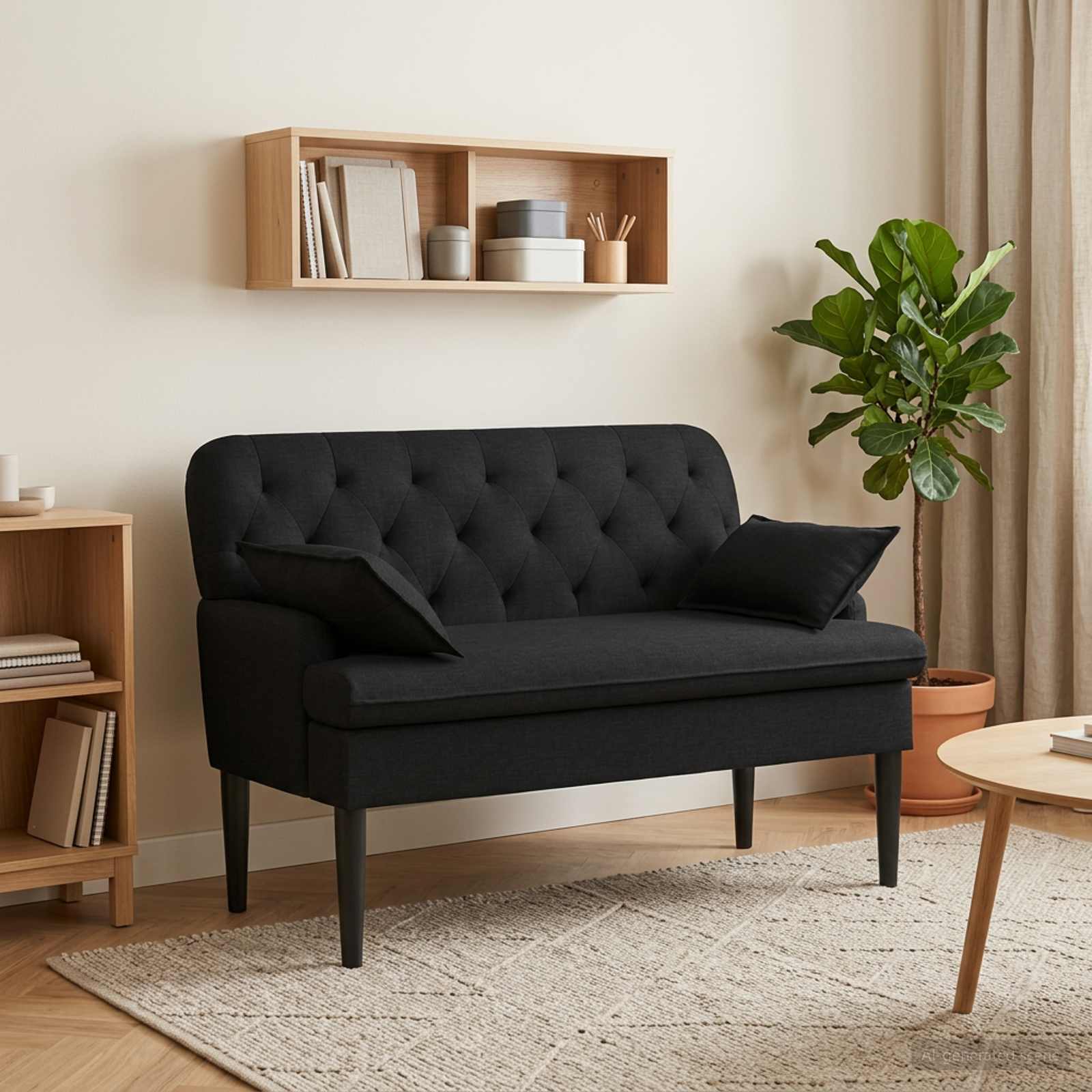 Zweisitzer mit Knopfheftung Schwarz 111 x 68 x 80 cm Stoff