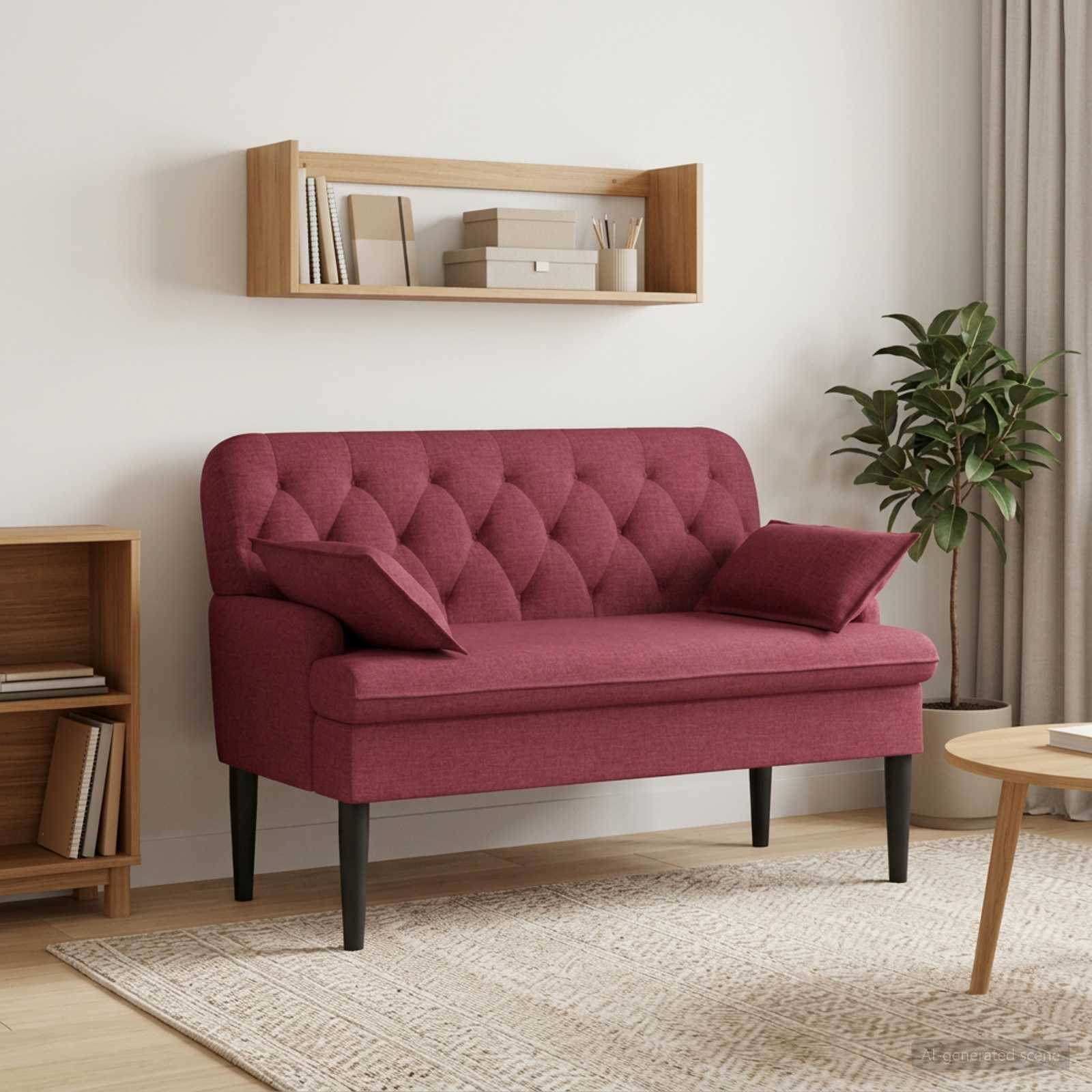 Zweisitzer mit Knopfheftung Weinrot 111 x 68 x 80 cm Stoff