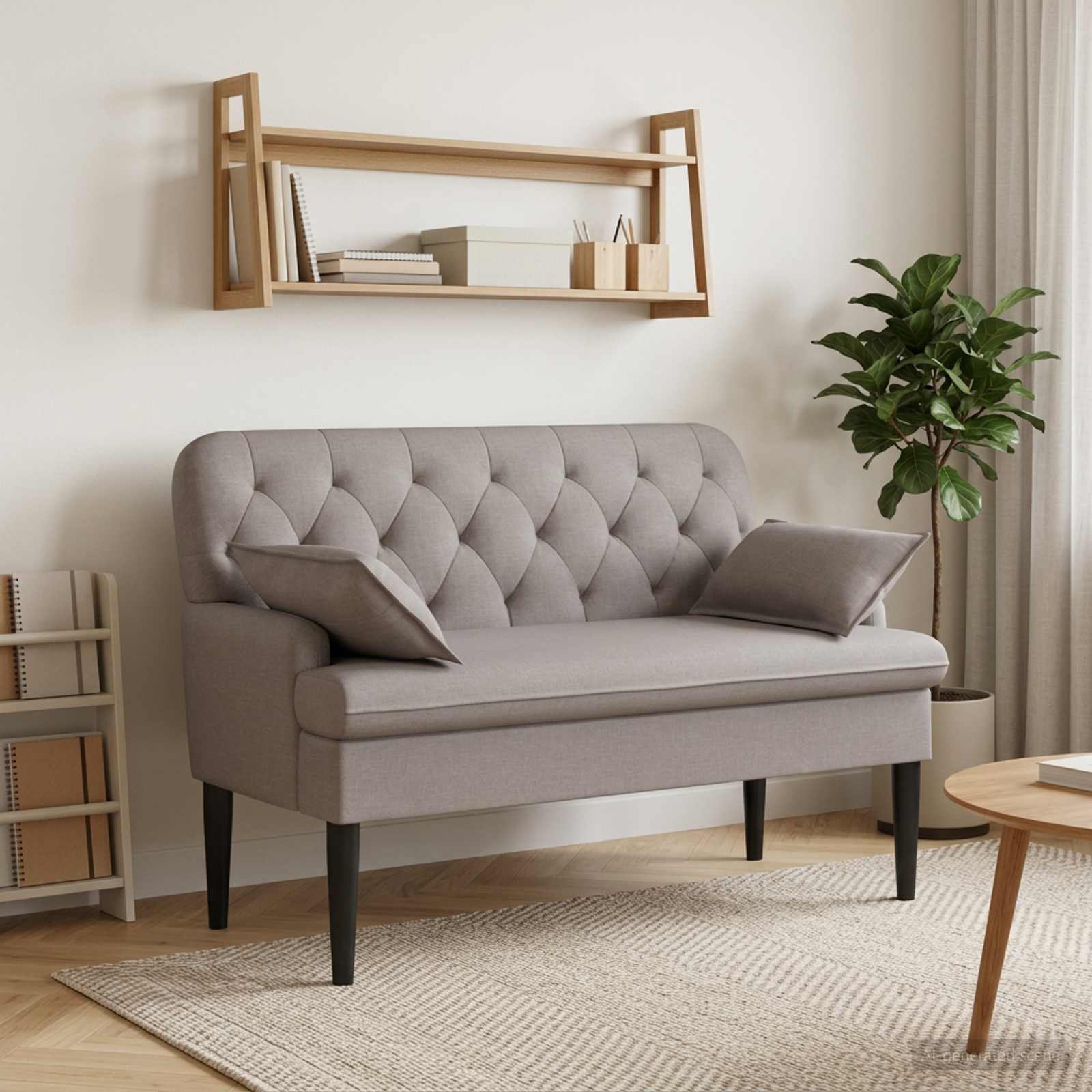 Zweisitzer mit Knopfheftung Taupe 111 x 68 x 80 cm Stoff