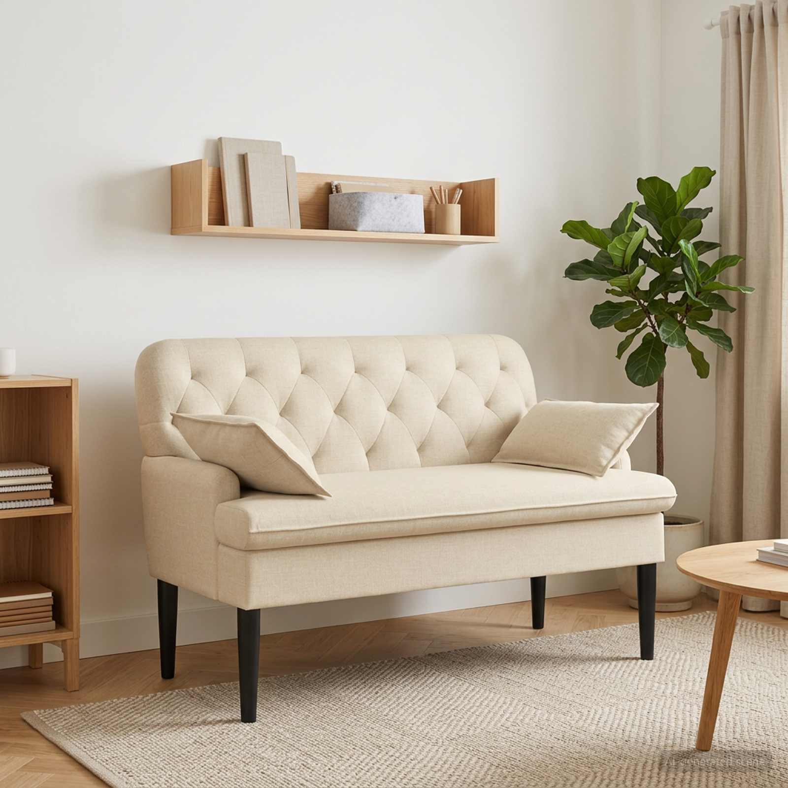 Zweisitzer mit Knopfheftung Creme 111 x 68 x 80 cm Stoff