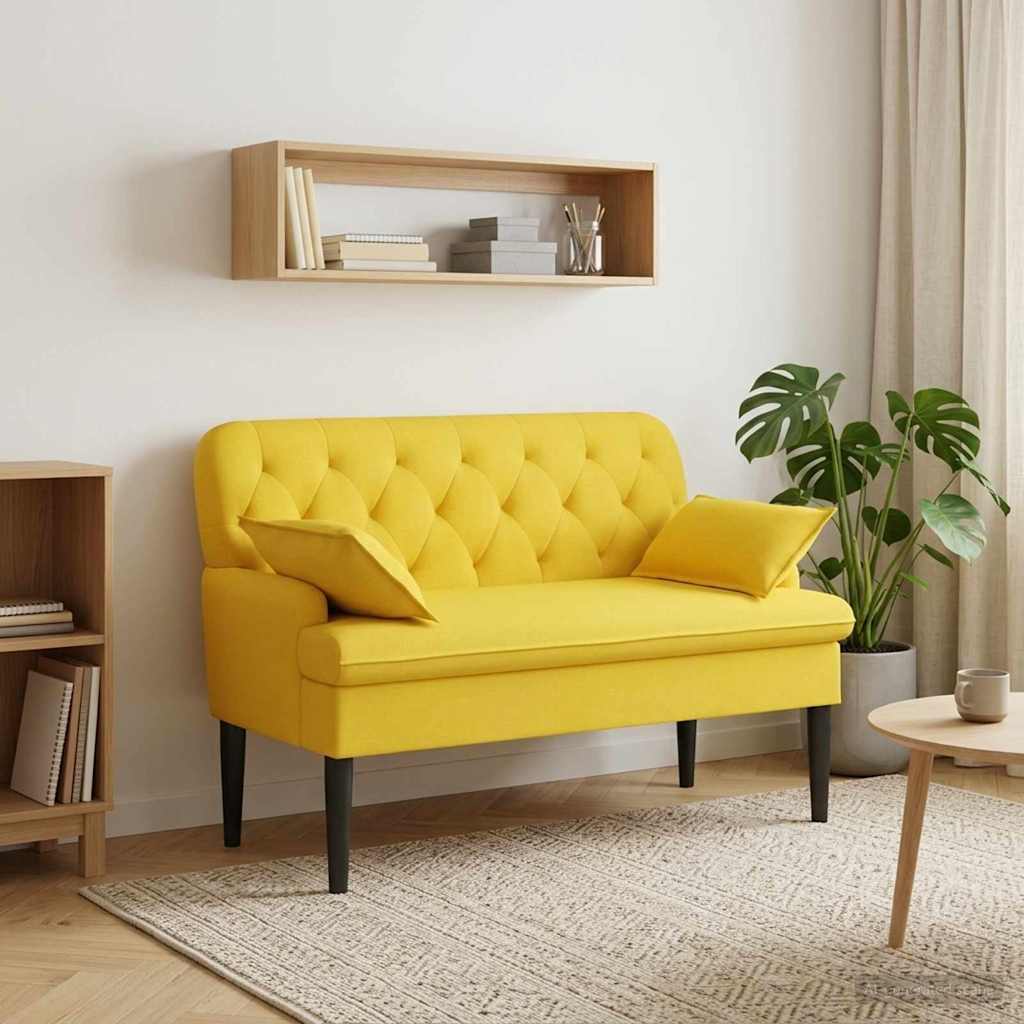 Zweisitzer mit Knopfheftung Helles Gelb 111 x 68 x 80 cm Stoff
