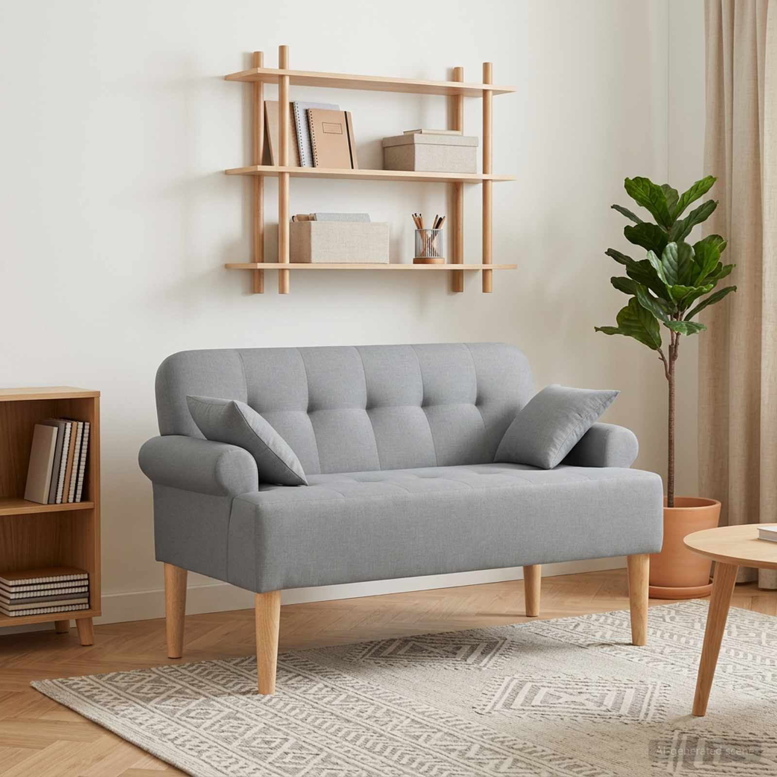 Zweisitzer mit Knopfheftung Hellgrau 120 x 65 x 79 cm Stoff