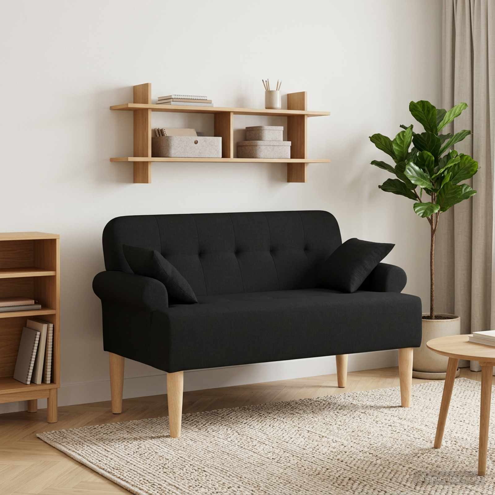 Zweisitzer mit Knopfheftung Schwarz 120 x 65 x 79 cm Stoff